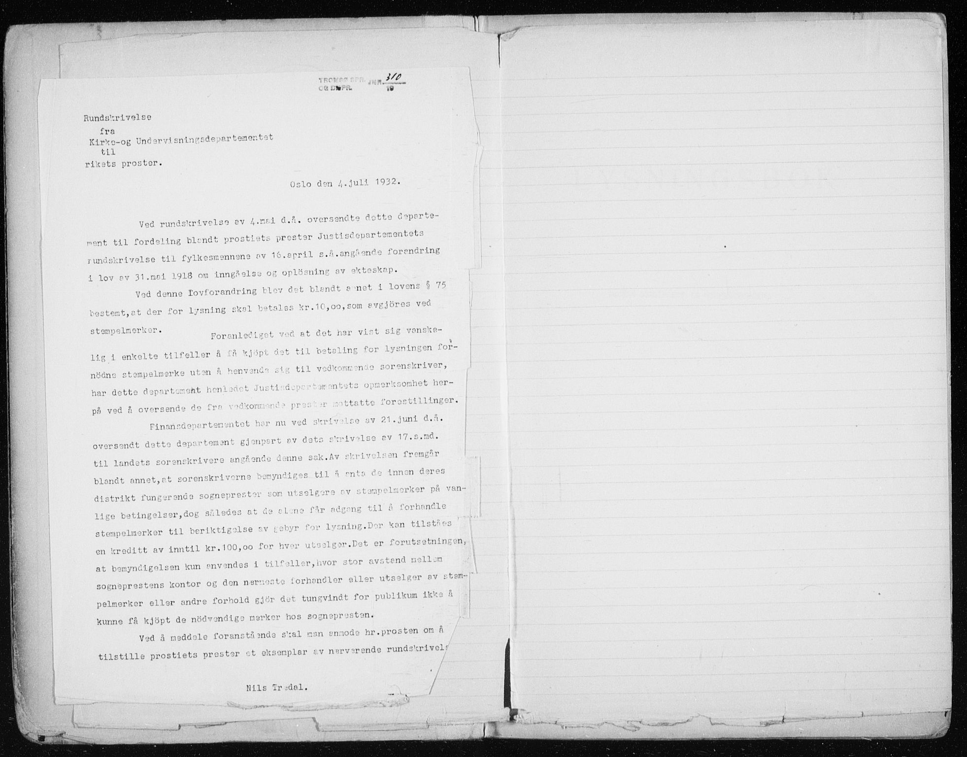 Tromsø sokneprestkontor/stiftsprosti/domprosti, AV/SATØ-S-1343/H/Hc/L0101: Lysningsprotokoll nr. 101, 1933-1943
