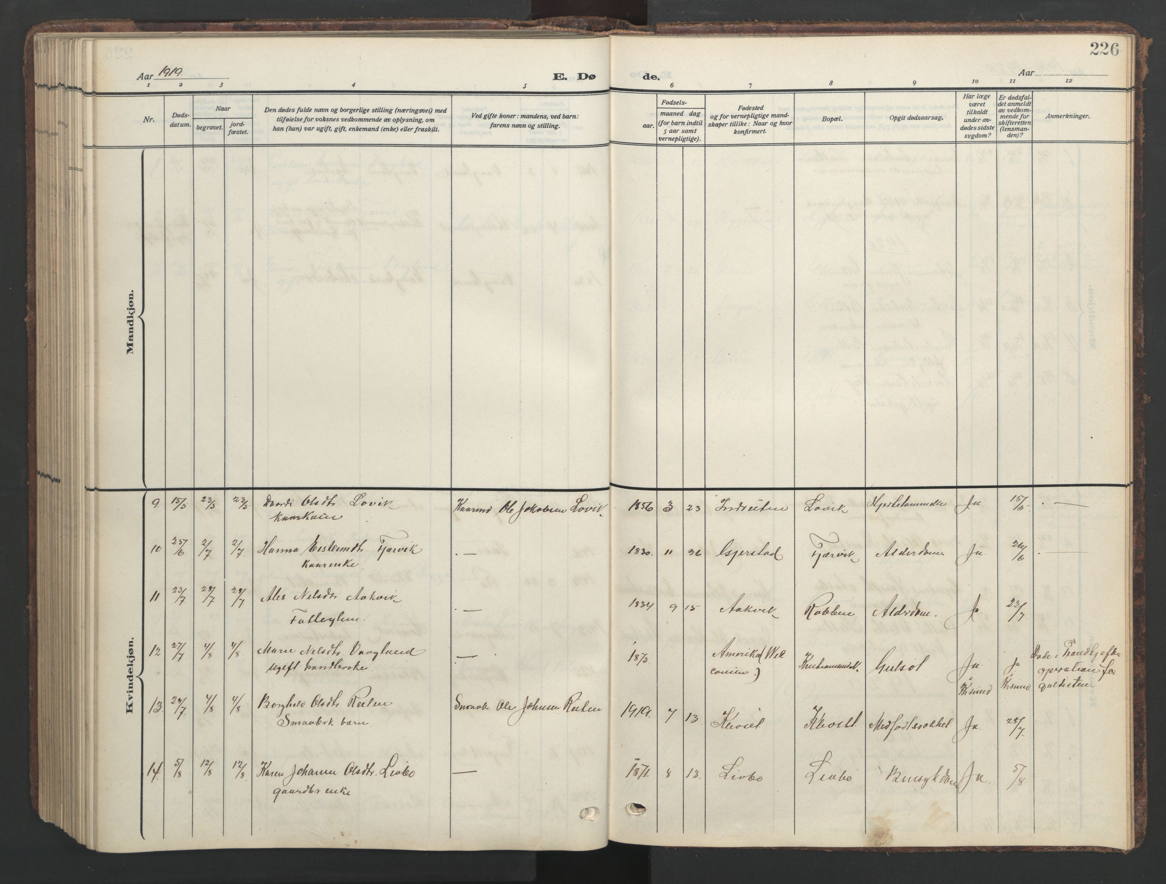 Ministerialprotokoller, klokkerbøker og fødselsregistre - Møre og Romsdal, AV/SAT-A-1454/576/L0891: Klokkerbok nr. 576C02, 1909-1946, s. 226