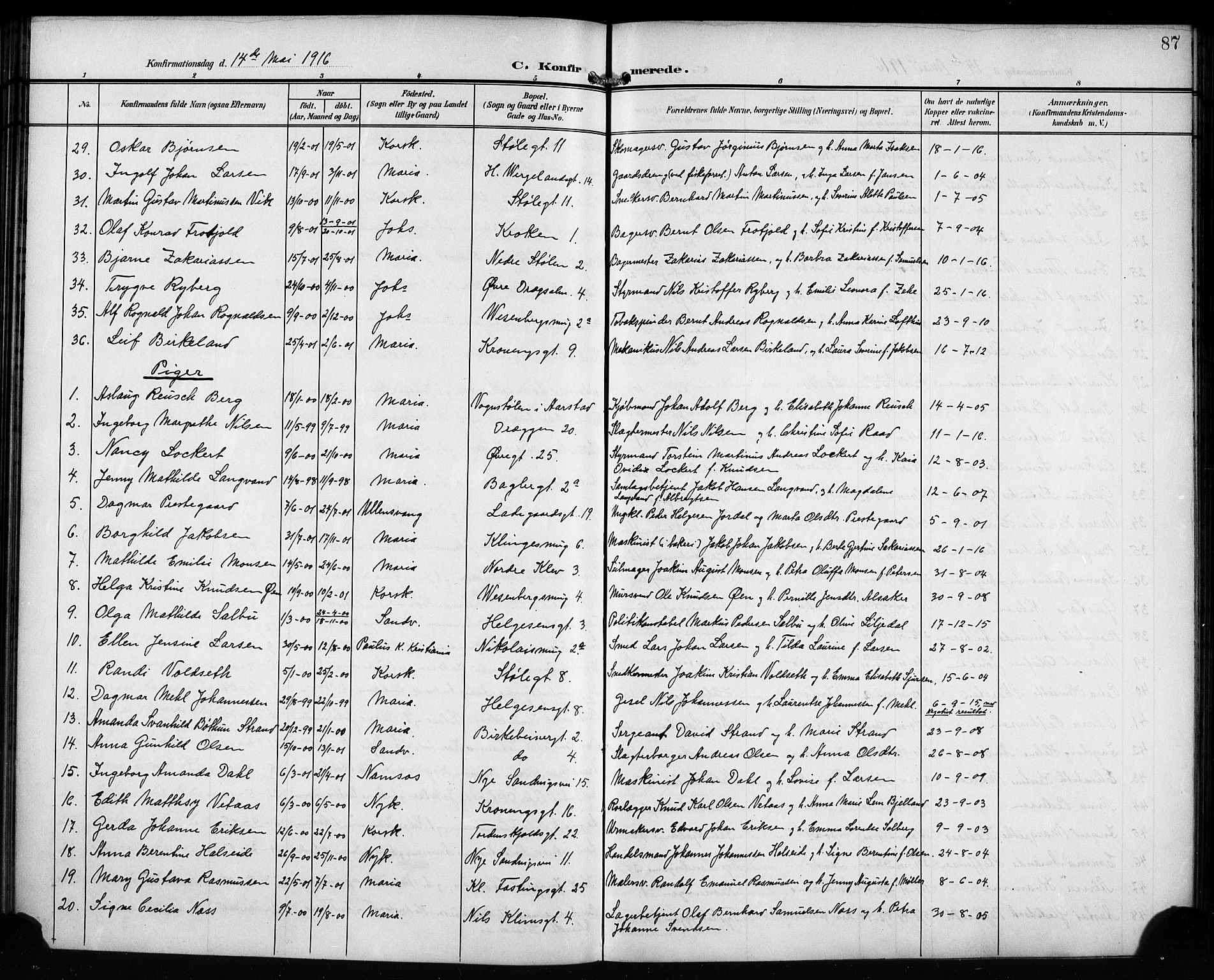 Mariakirken Sokneprestembete, AV/SAB-A-76901/H/Hab/L0009: Klokkerbok nr. A 9, 1901-1919, s. 87