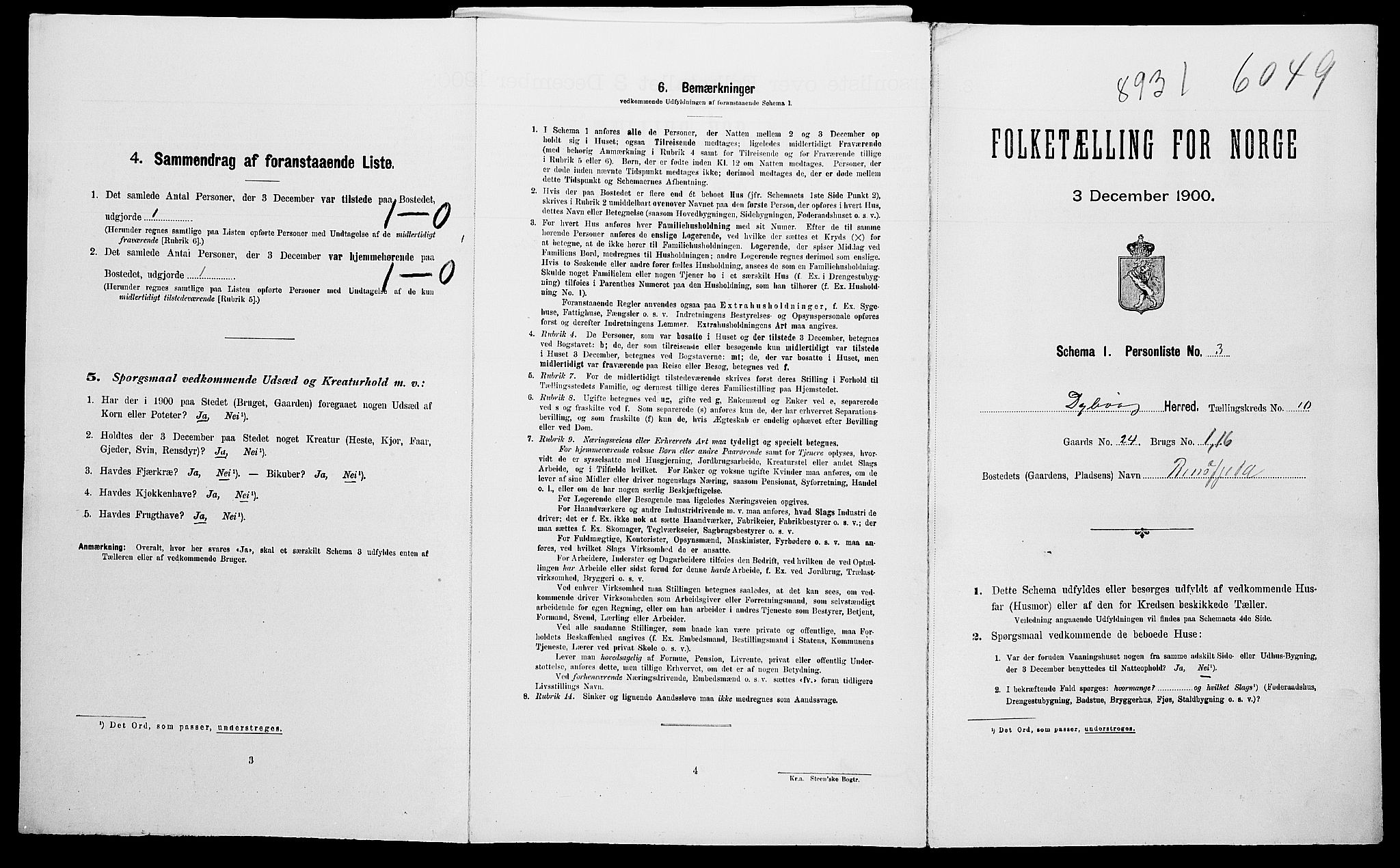 SAK, Folketelling 1900 for 0915 Dypvåg herred, 1900, s. 109