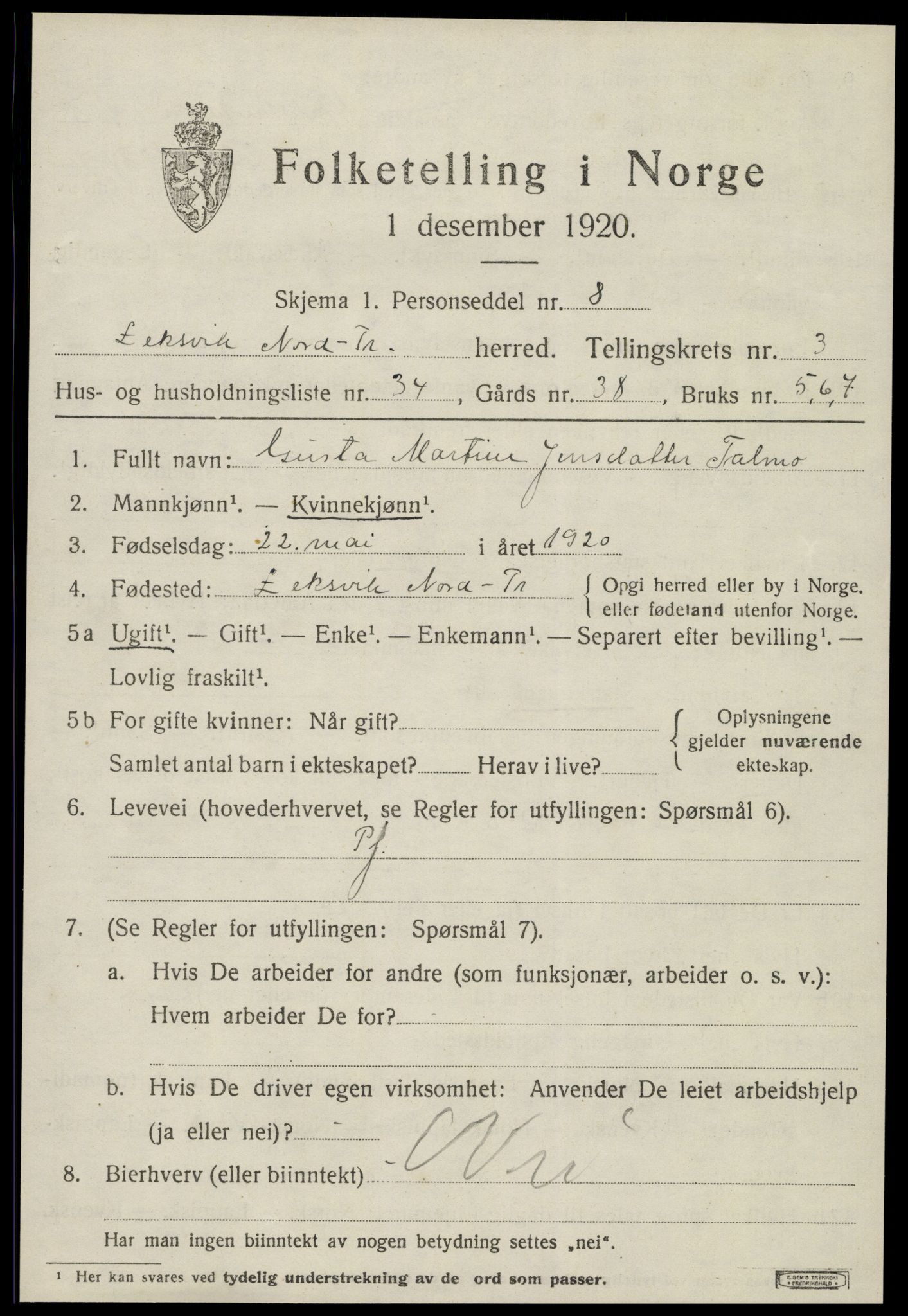 SAT, Folketelling 1920 for 1718 Leksvik herred, 1920, s. 3304