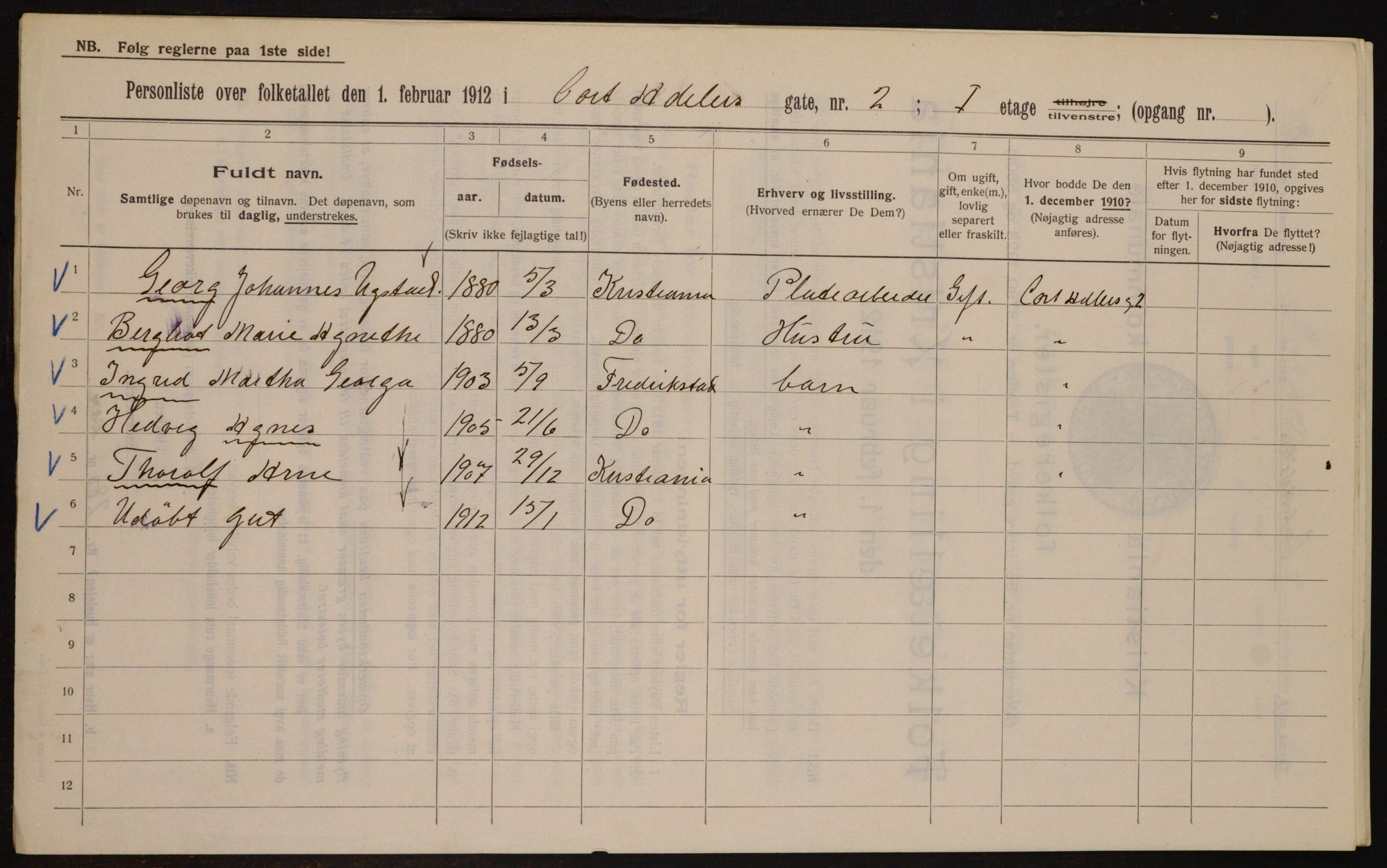 OBA, Kommunal folketelling 1.2.1912 for Kristiania, 1912, s. 13495