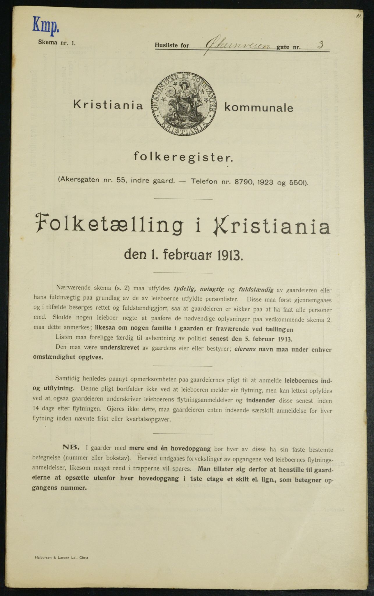 OBA, Kommunal folketelling 1.2.1913 for Kristiania, 1913, s. 128606