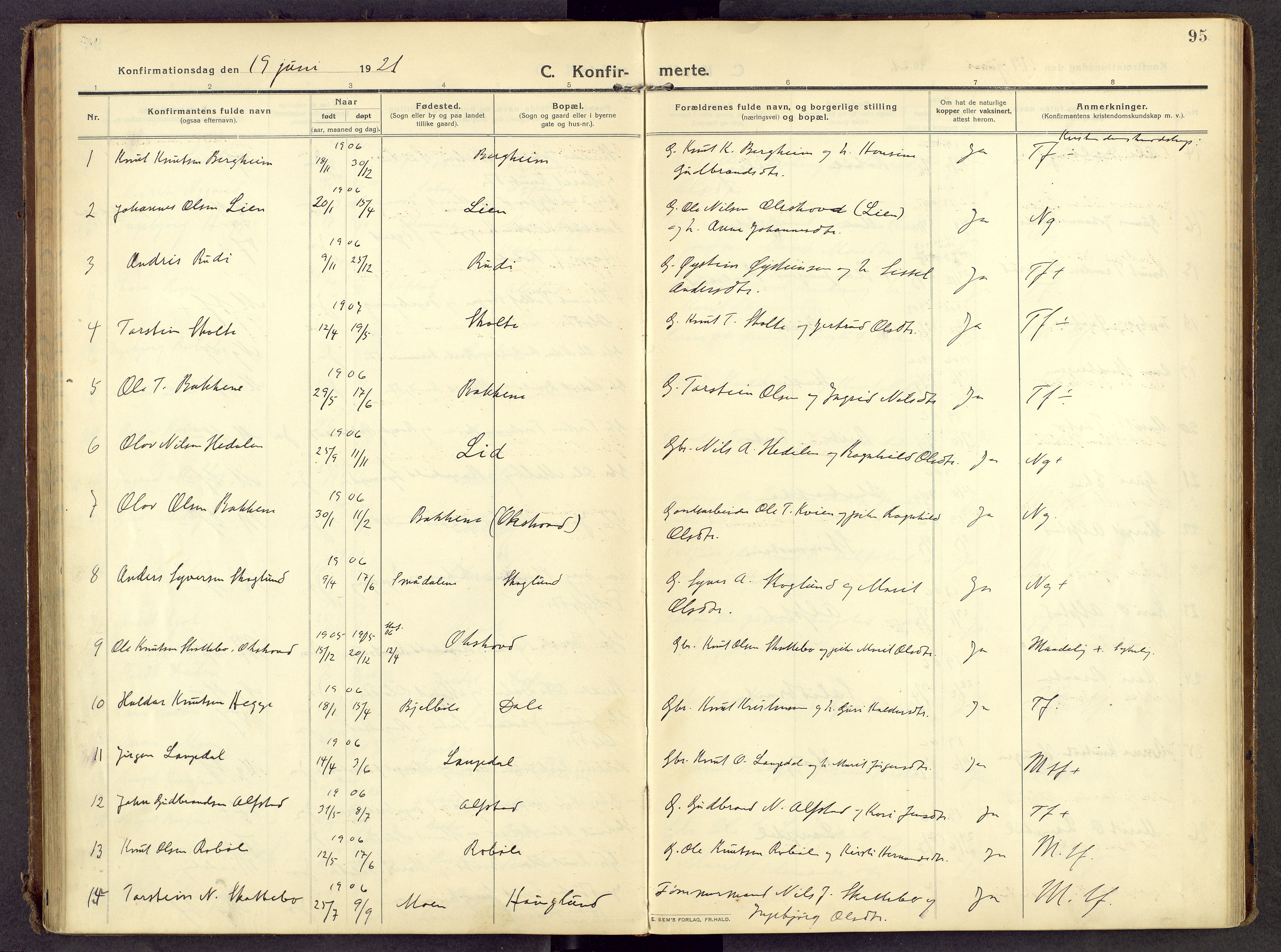 Øystre Slidre prestekontor, SAH/PREST-138/H/Ha/Haa/L0007: Ministerialbok nr. 7, 1911-1931, s. 95