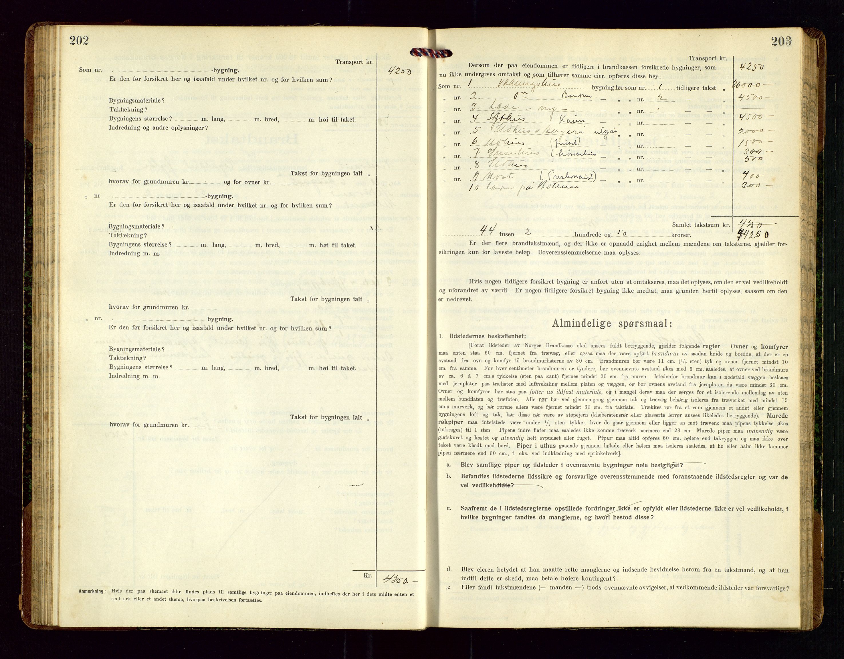 Nedstrand lensmannskontor, SAST/A-100236/Gob/L0002: "Brandtakstprotokol for Nerstrand lensmandsdistrikt Rogaland Fylke", 1916-1949, s. 202-203