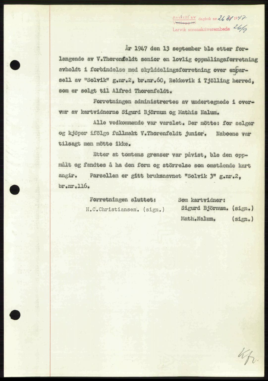 Larvik sorenskriveri, SAKO/A-83/G/Ga/Gab/L0085: Pantebok nr. A-19, 1947-1948, Dagboknr: 2631/1947