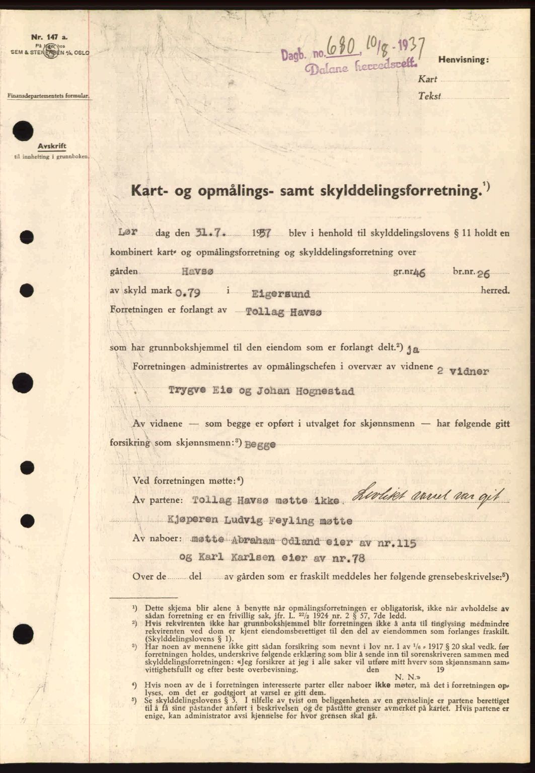 Dalane sorenskriveri, SAST/A-100309/02/G/Gb/L0041: Pantebok nr. A2, 1936-1937, Dagboknr: 680/1937