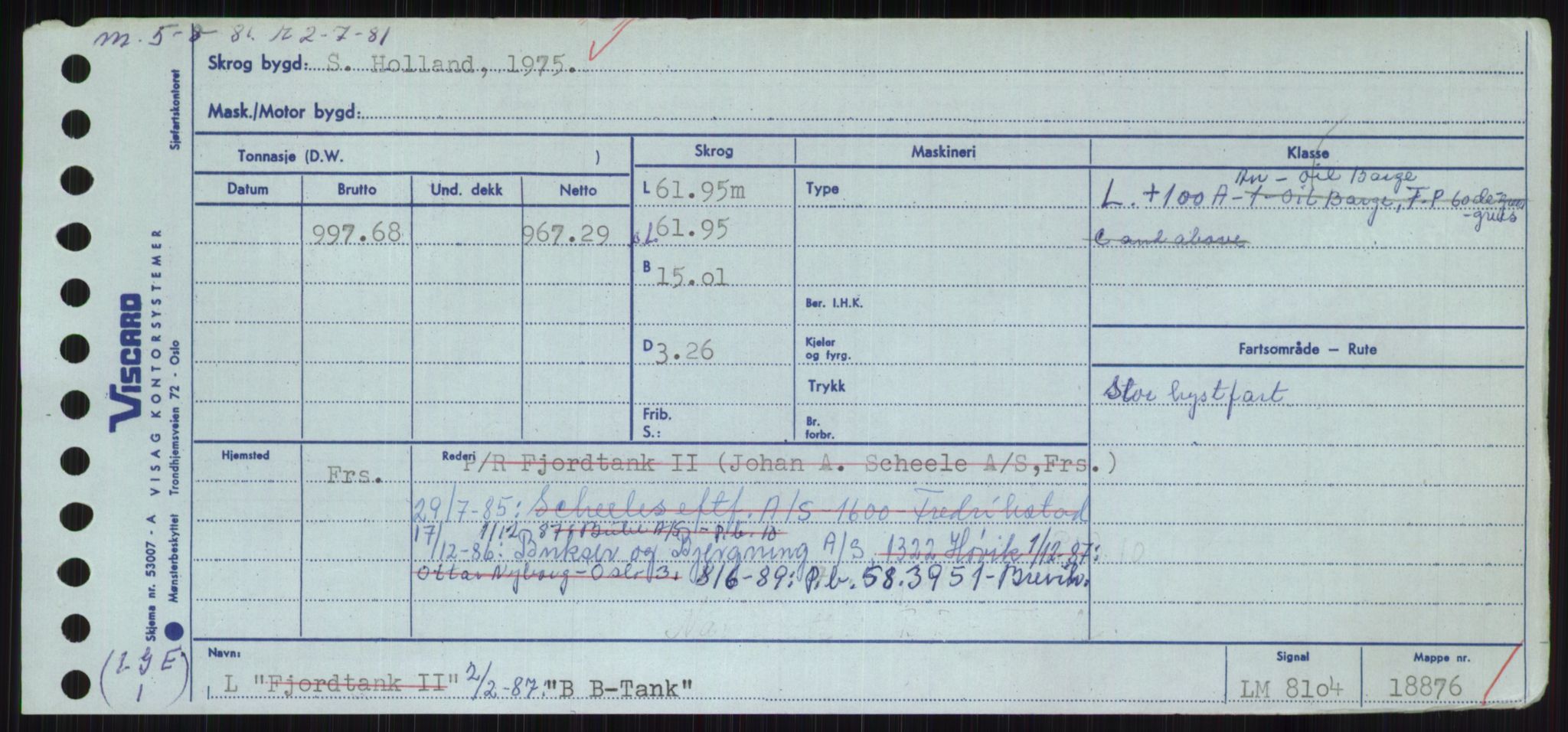 Sjøfartsdirektoratet med forløpere, Skipsmålingen, RA/S-1627/H/Hc/L0001: Lektere, A-Y, s. 19