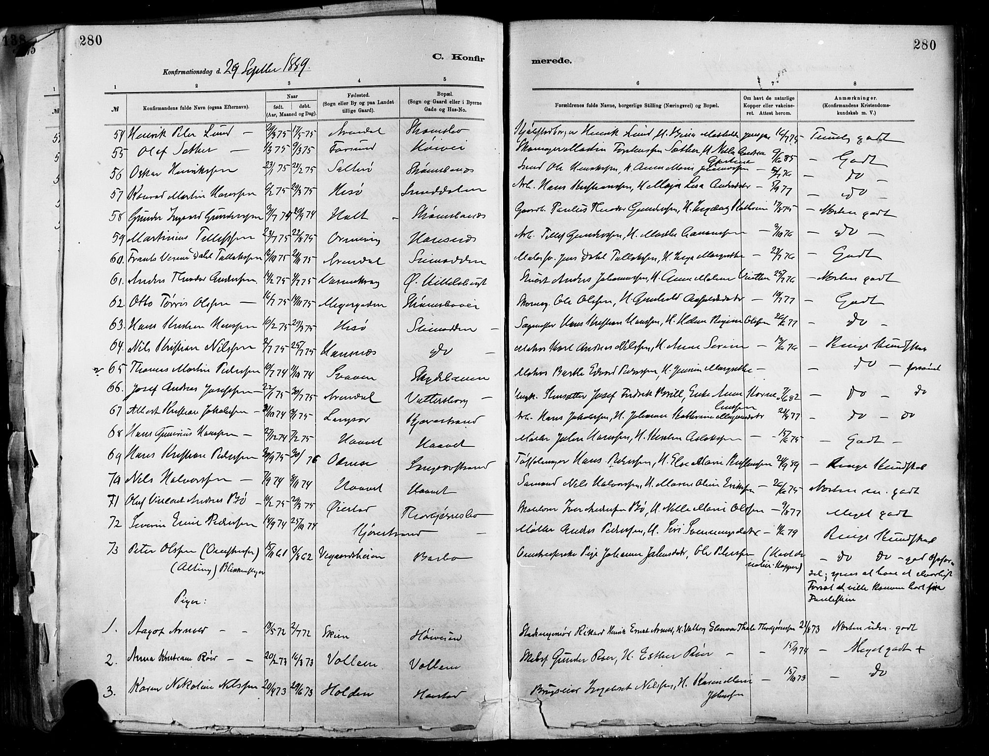 Barbu sokneprestkontor, AV/SAK-1111-0003/F/Fa/L0002: Ministerialbok nr. A 2, 1883-1898, s. 280