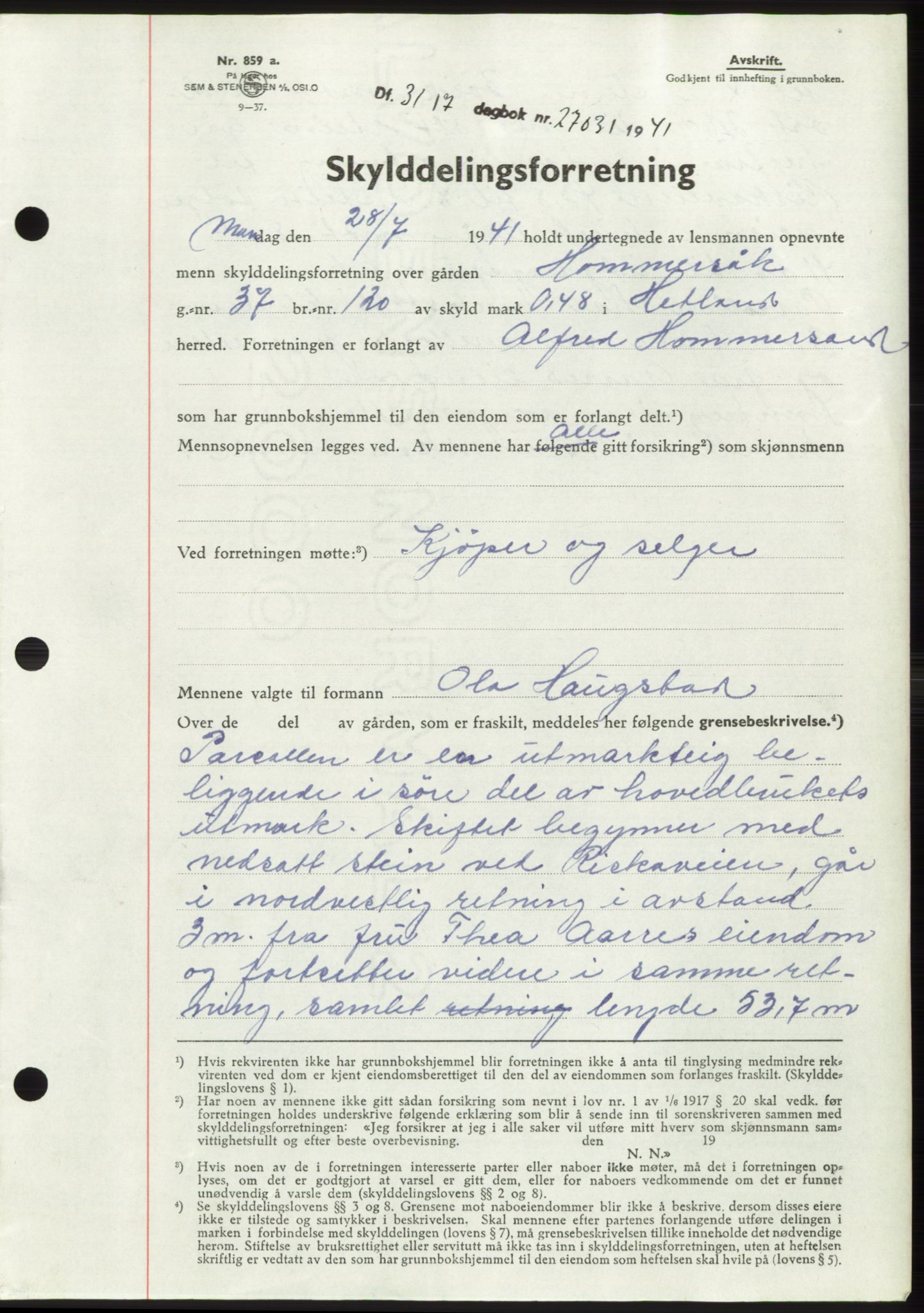 Jæren sorenskriveri, SAST/A-100310/03/G/Gba/L0080: Pantebok, 1941-1941, Dagboknr: 2703/1941