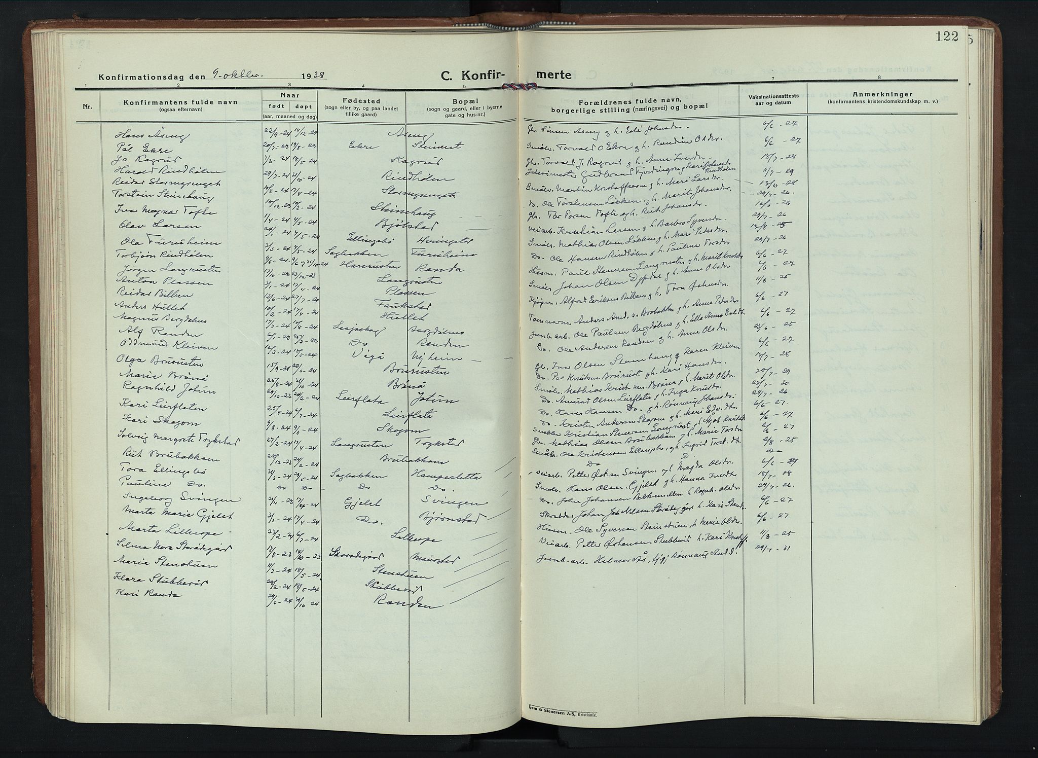 Sel prestekontor, AV/SAH-PREST-074/H/Ha/Hab/L0006: Klokkerbok nr. 6, 1923-1953, s. 122