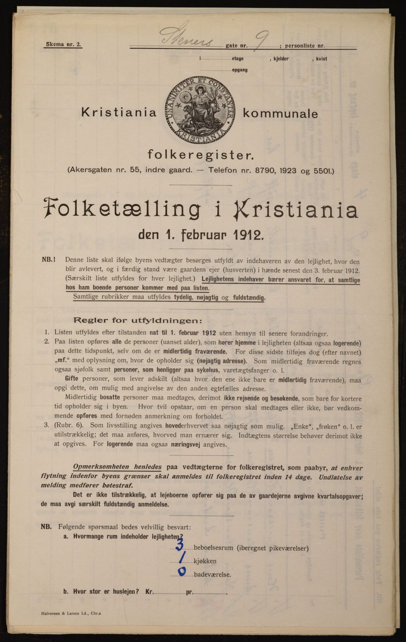 OBA, Kommunal folketelling 1.2.1912 for Kristiania, 1912, s. 101563