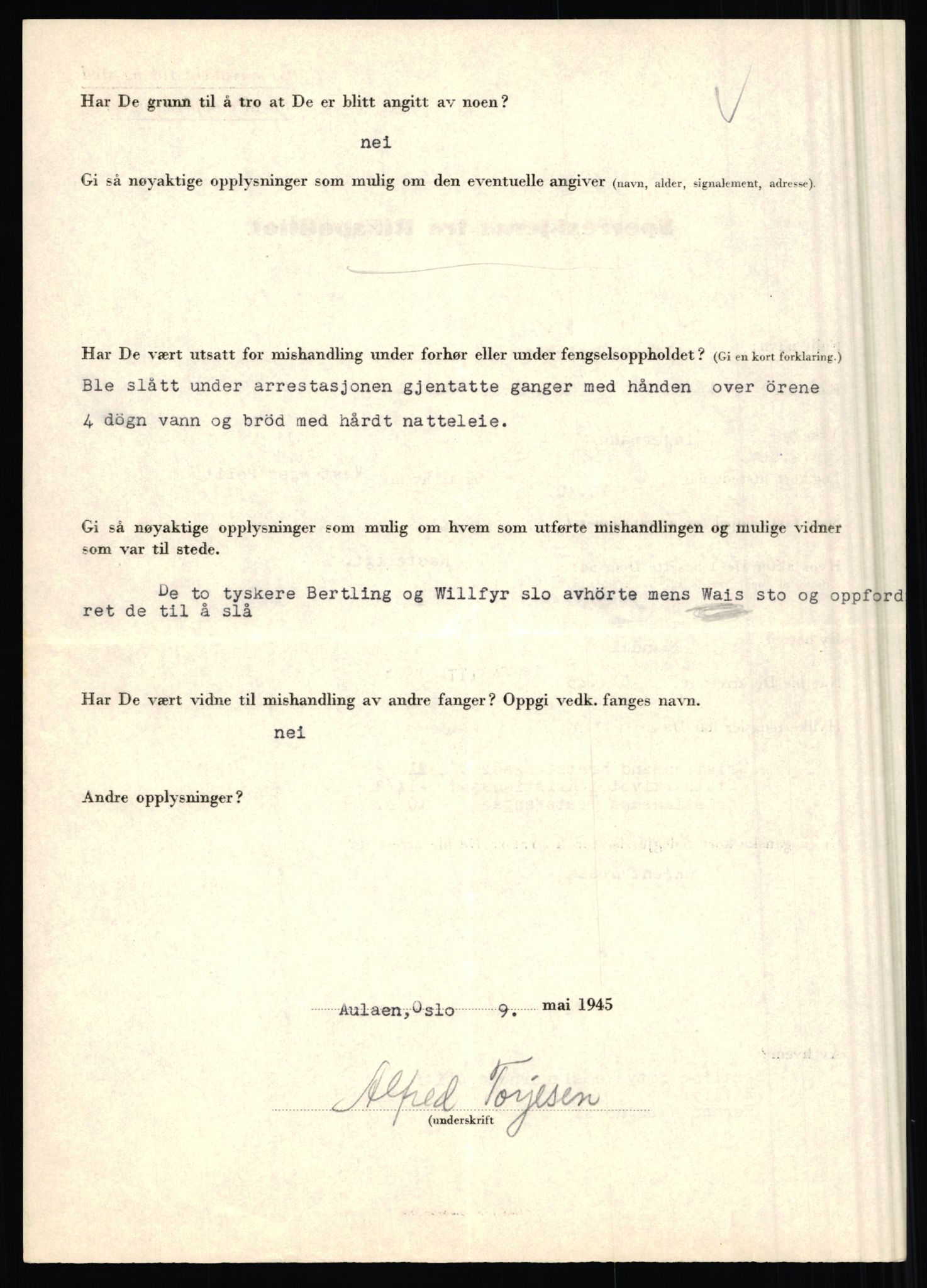Rikspolitisjefen, AV/RA-S-1560/L/L0017: Tidemann, Hermann G. - Veum, Tjostolv, 1940-1945, s. 260