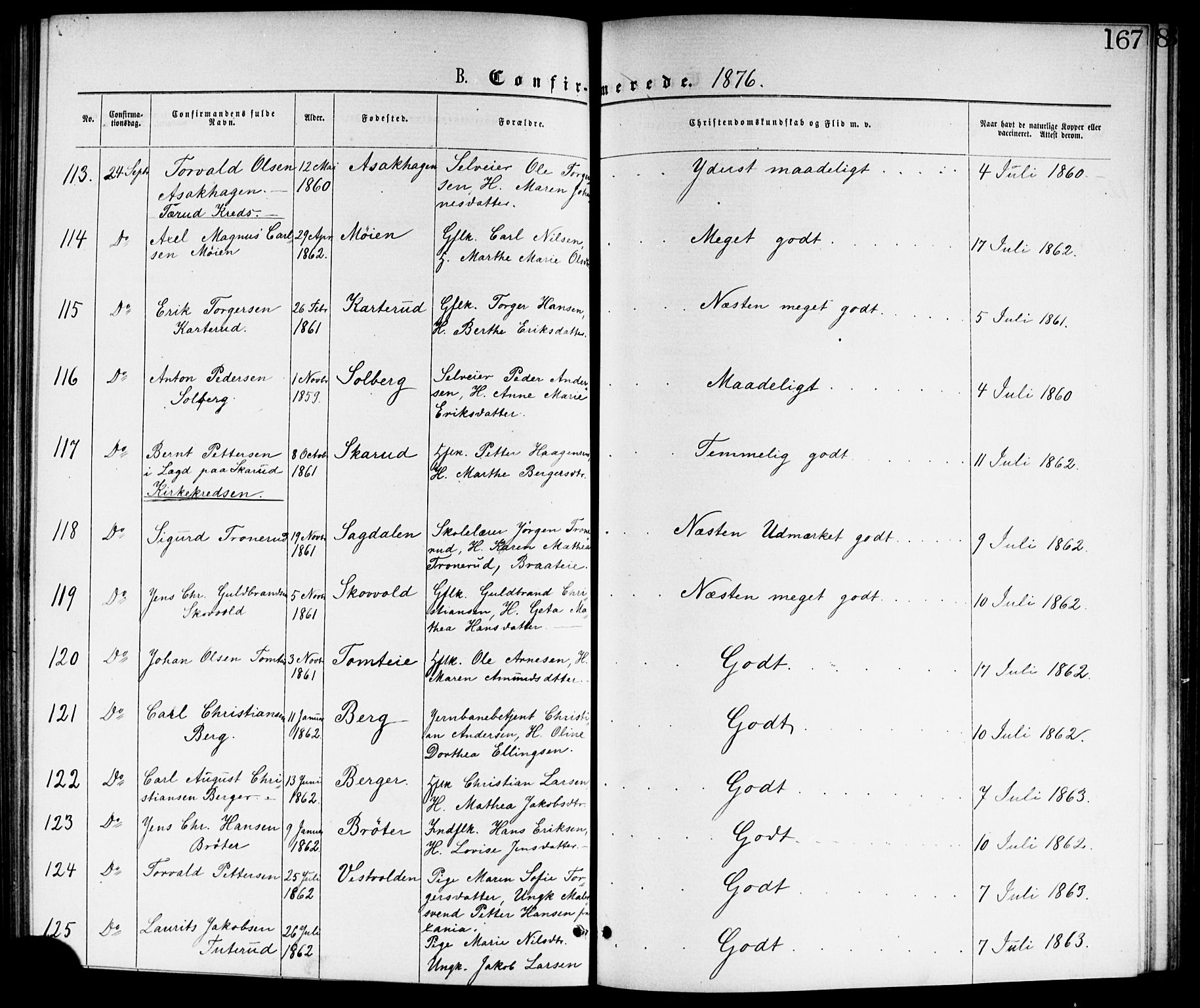 Skedsmo prestekontor Kirkebøker, AV/SAO-A-10033a/G/Ga/L0003: Klokkerbok nr. I 3, 1873-1882, s. 167
