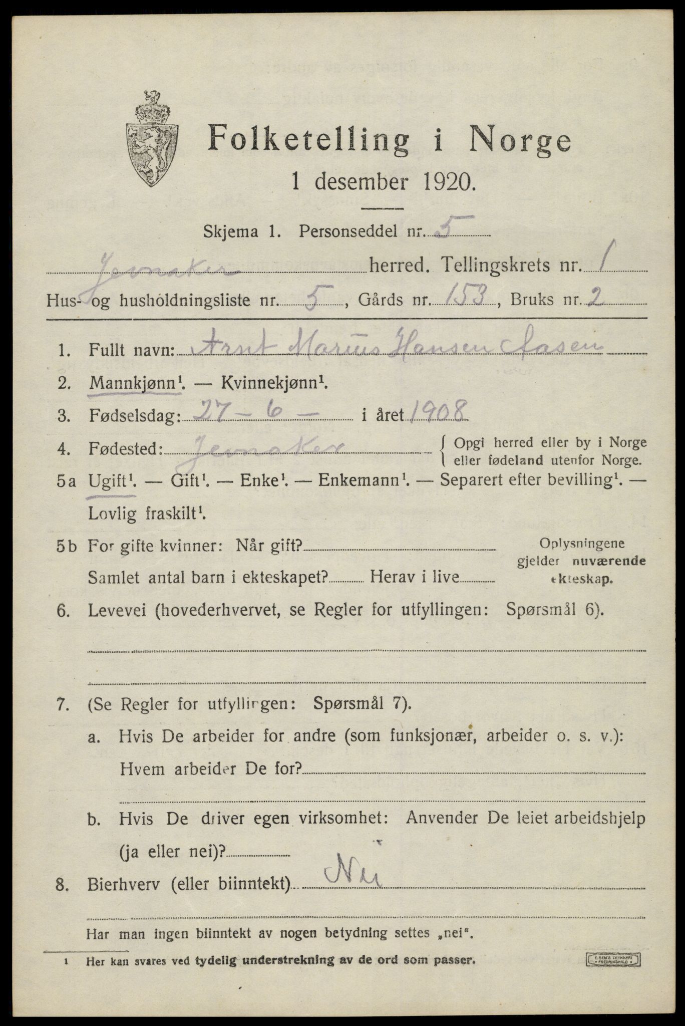 SAH, Folketelling 1920 for 0532 Jevnaker herred, 1920, s. 1283