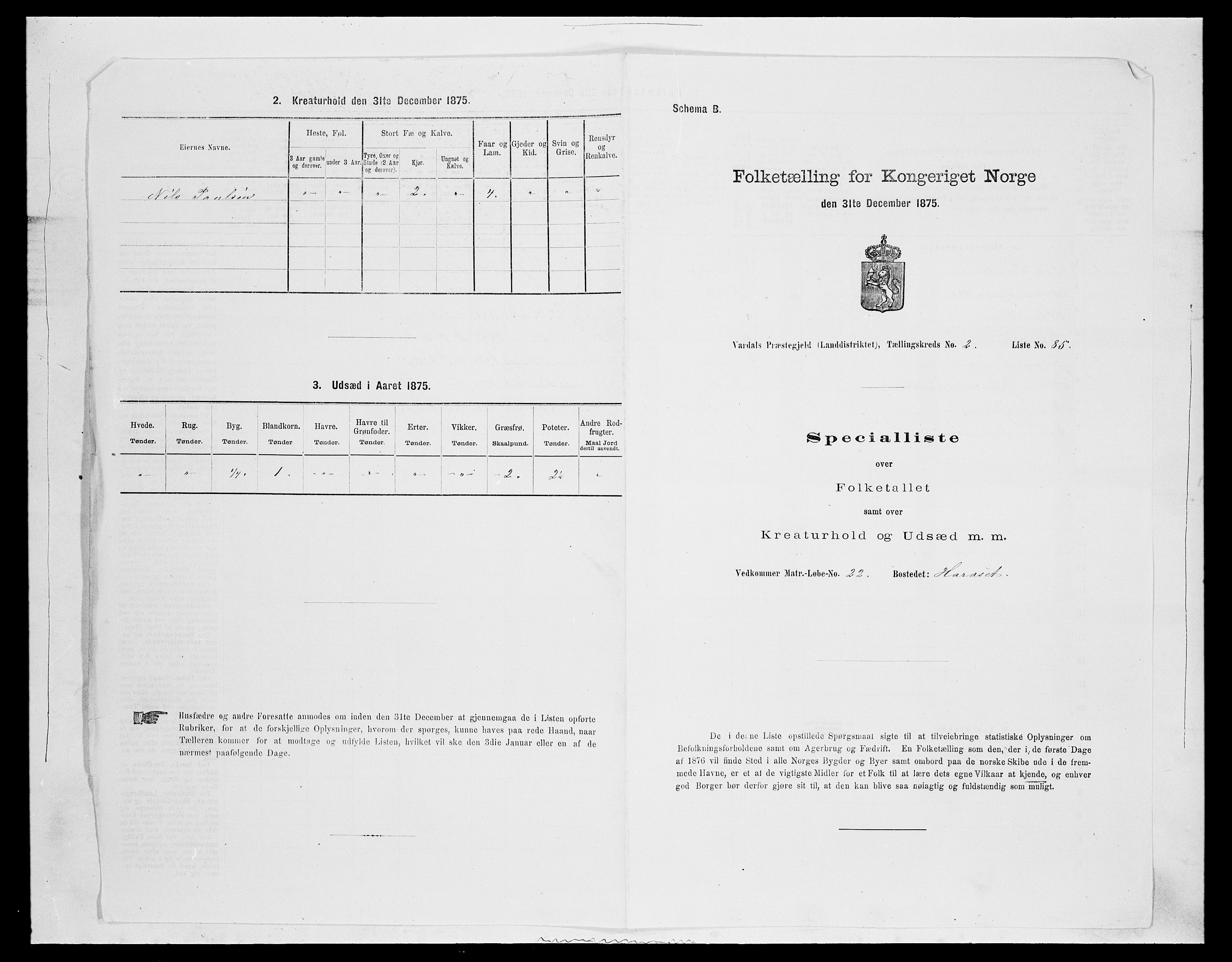 SAH, Folketelling 1875 for 0527L Vardal prestegjeld, Vardal sokn og Hunn sokn, 1875, s. 336
