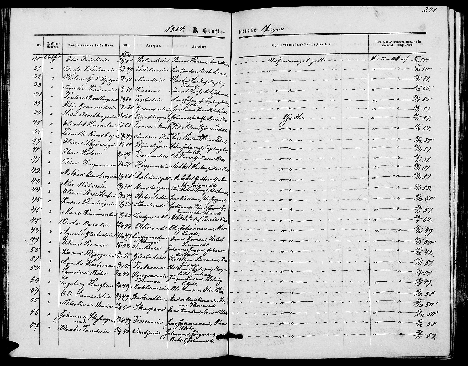 Ringsaker prestekontor, AV/SAH-PREST-014/L/La/L0007: Klokkerbok nr. 7, 1861-1869, s. 241