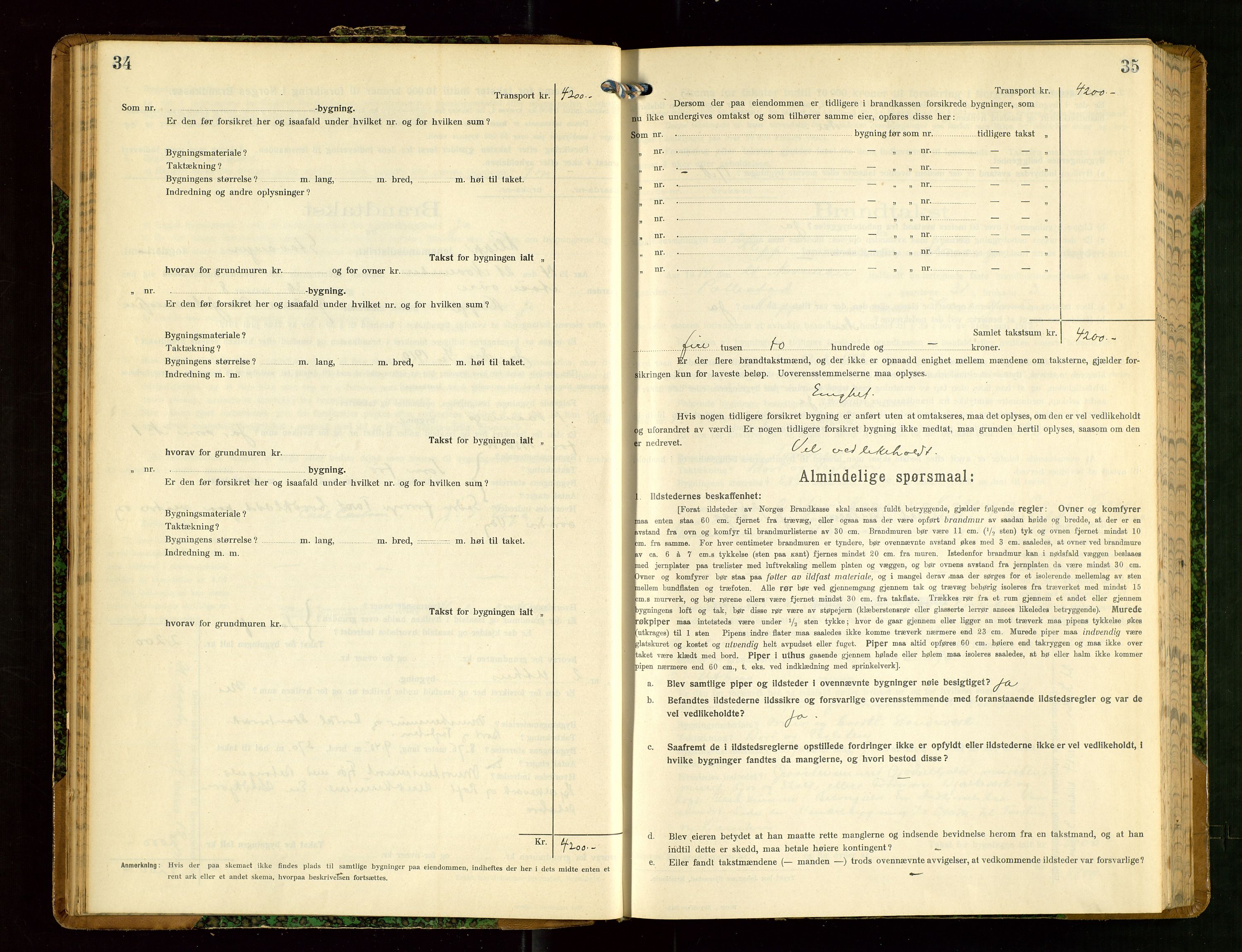 Klepp lensmannskontor, AV/SAST-A-100163/Goc/L0008: "Brandtakstprotokol" m/register, 1914-1917, s. 34-35