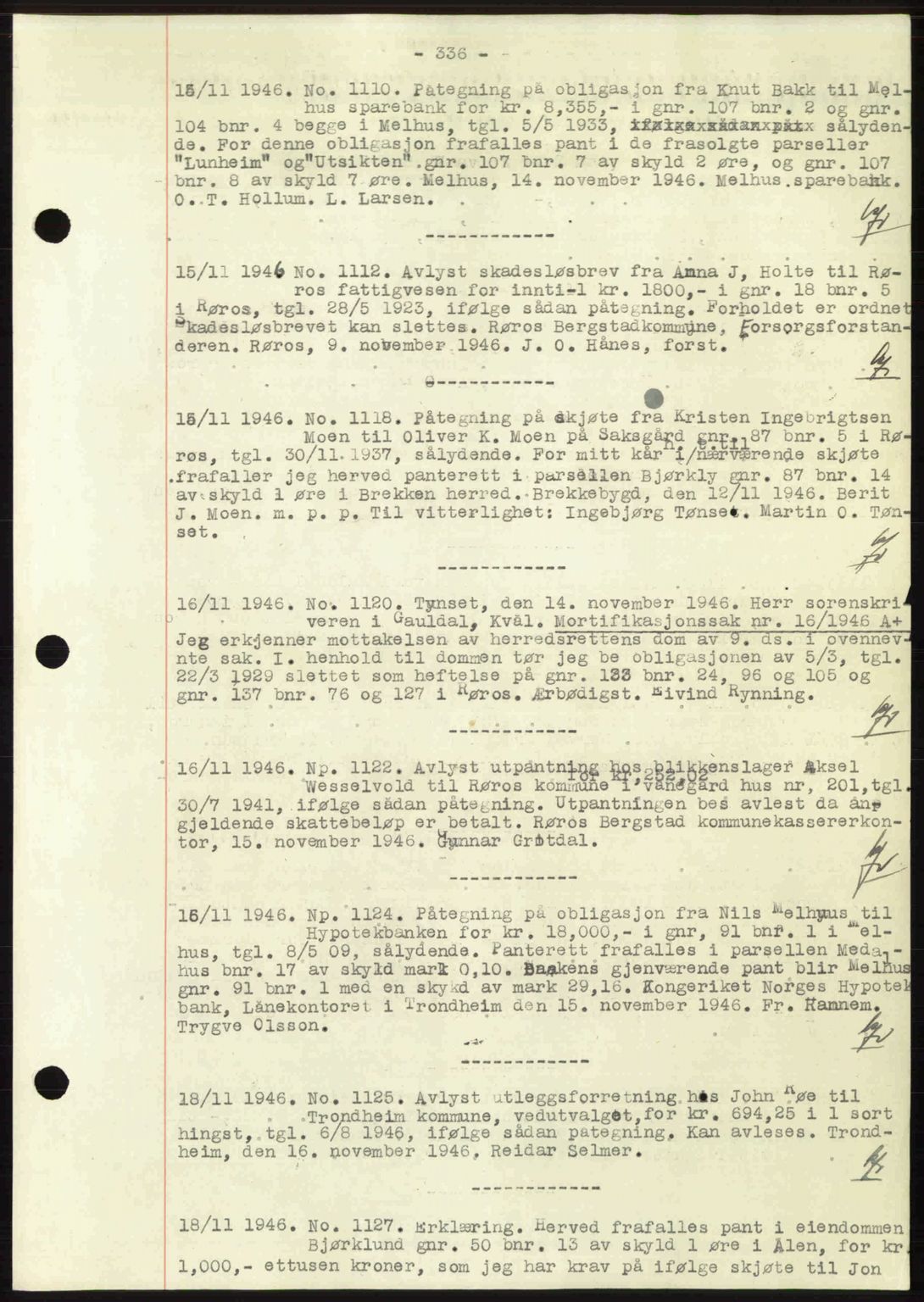 Gauldal sorenskriveri, SAT/A-0014/1/2/2C: Pantebok nr. A2, 1946-1946, Dagboknr: 1110/1946