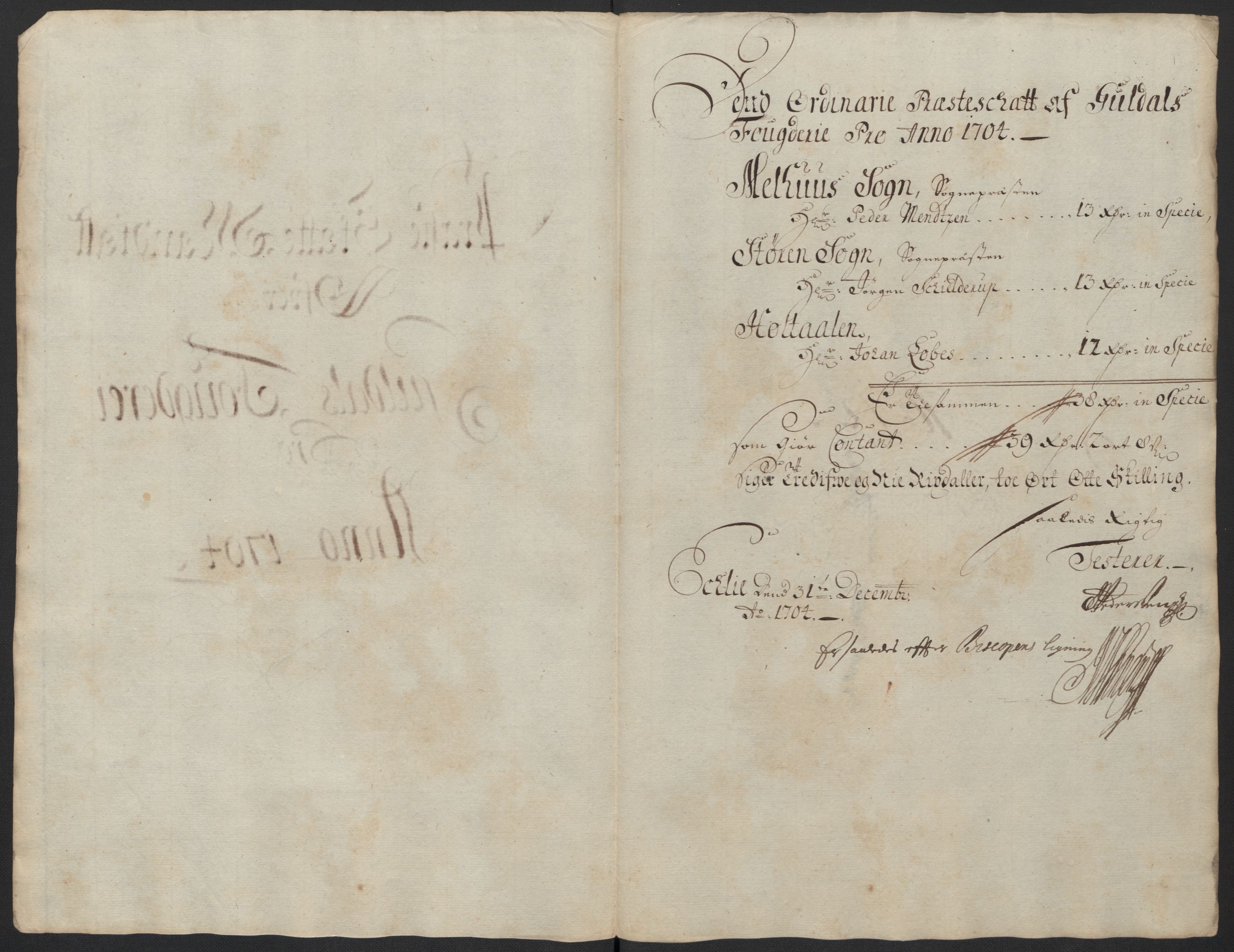 Rentekammeret inntil 1814, Reviderte regnskaper, Fogderegnskap, RA/EA-4092/R60/L3954: Fogderegnskap Orkdal og Gauldal, 1704, s. 390