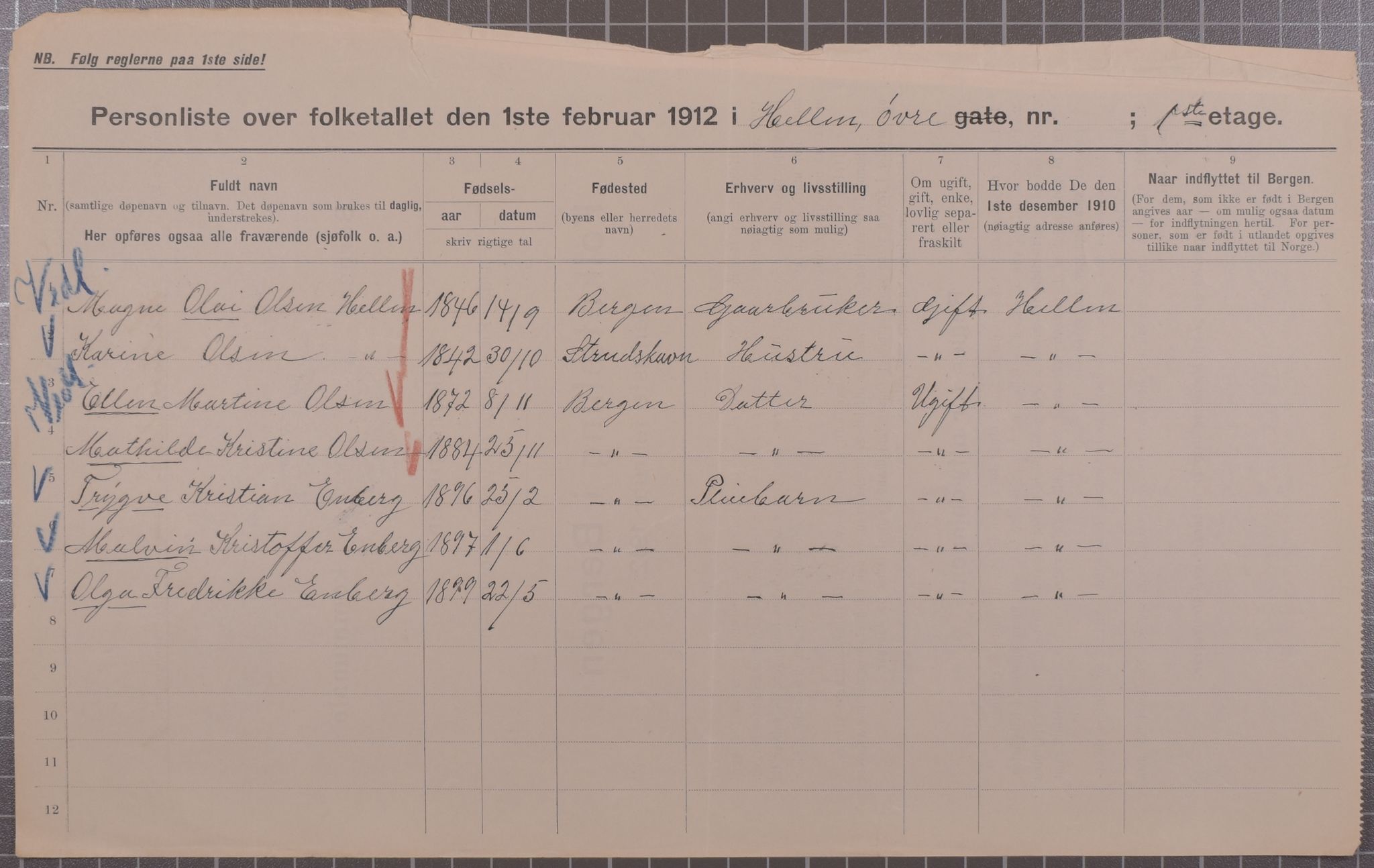 SAB, Kommunal folketelling 1912 for Bergen kjøpstad, 1912, s. 2195
