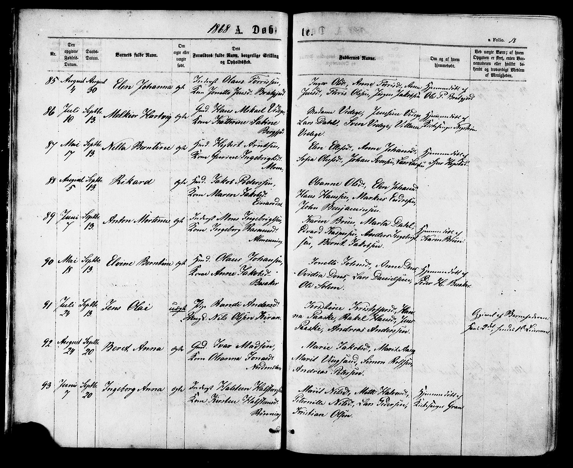 Ministerialprotokoller, klokkerbøker og fødselsregistre - Sør-Trøndelag, SAT/A-1456/657/L0706: Ministerialbok nr. 657A07, 1867-1878, s. 18