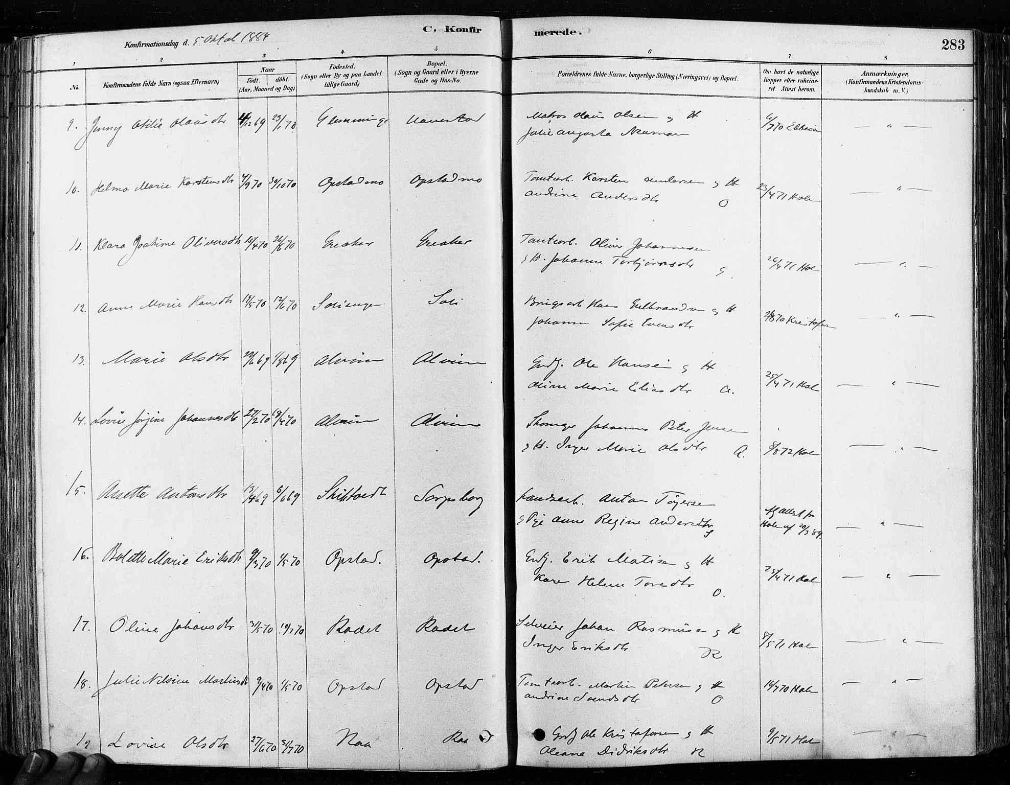 Tune prestekontor Kirkebøker, AV/SAO-A-2007/F/Fa/L0017: Ministerialbok nr. 17, 1878-1887, s. 283