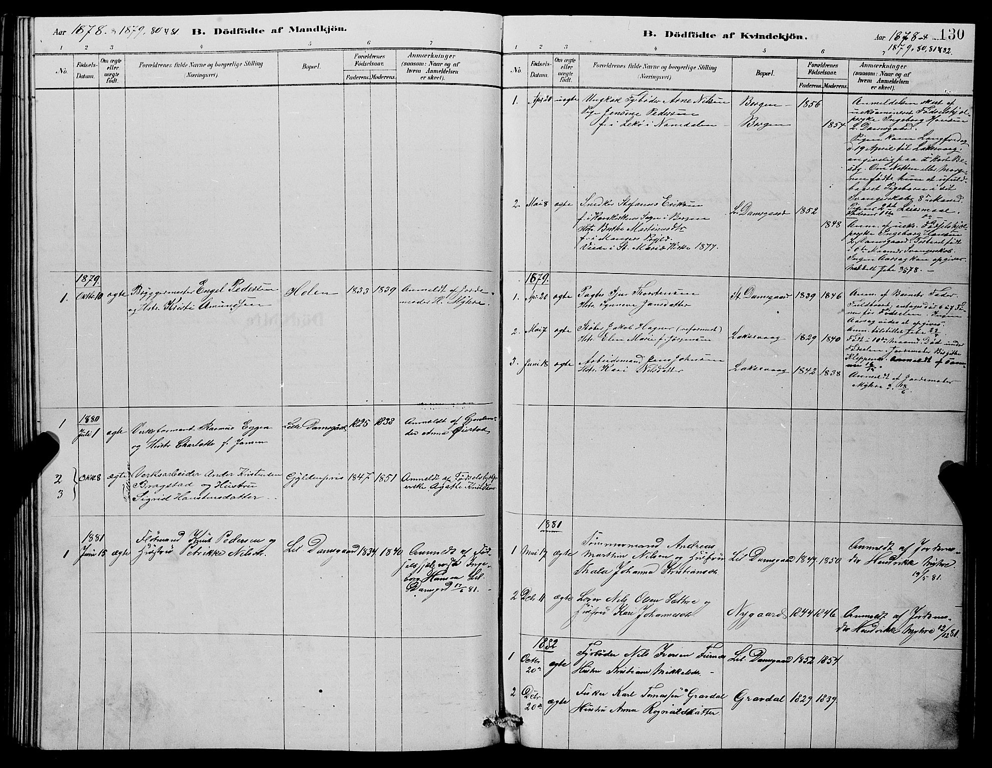 Laksevåg Sokneprestembete, AV/SAB-A-76501/H/Ha/Hab/Haba/L0002: Klokkerbok nr. A 2, 1877-1887, s. 130