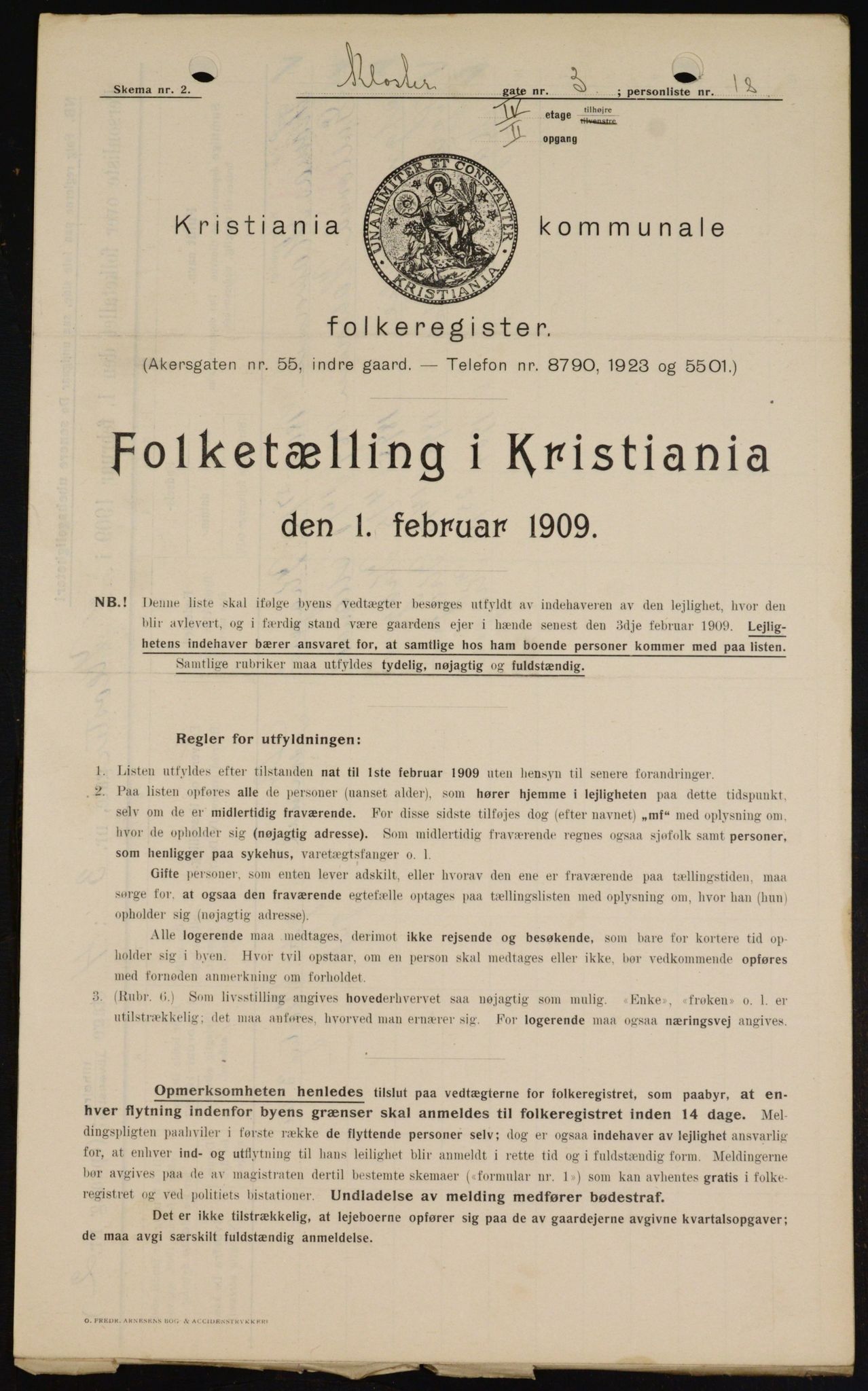 OBA, Kommunal folketelling 1.2.1909 for Kristiania kjøpstad, 1909, s. 47762