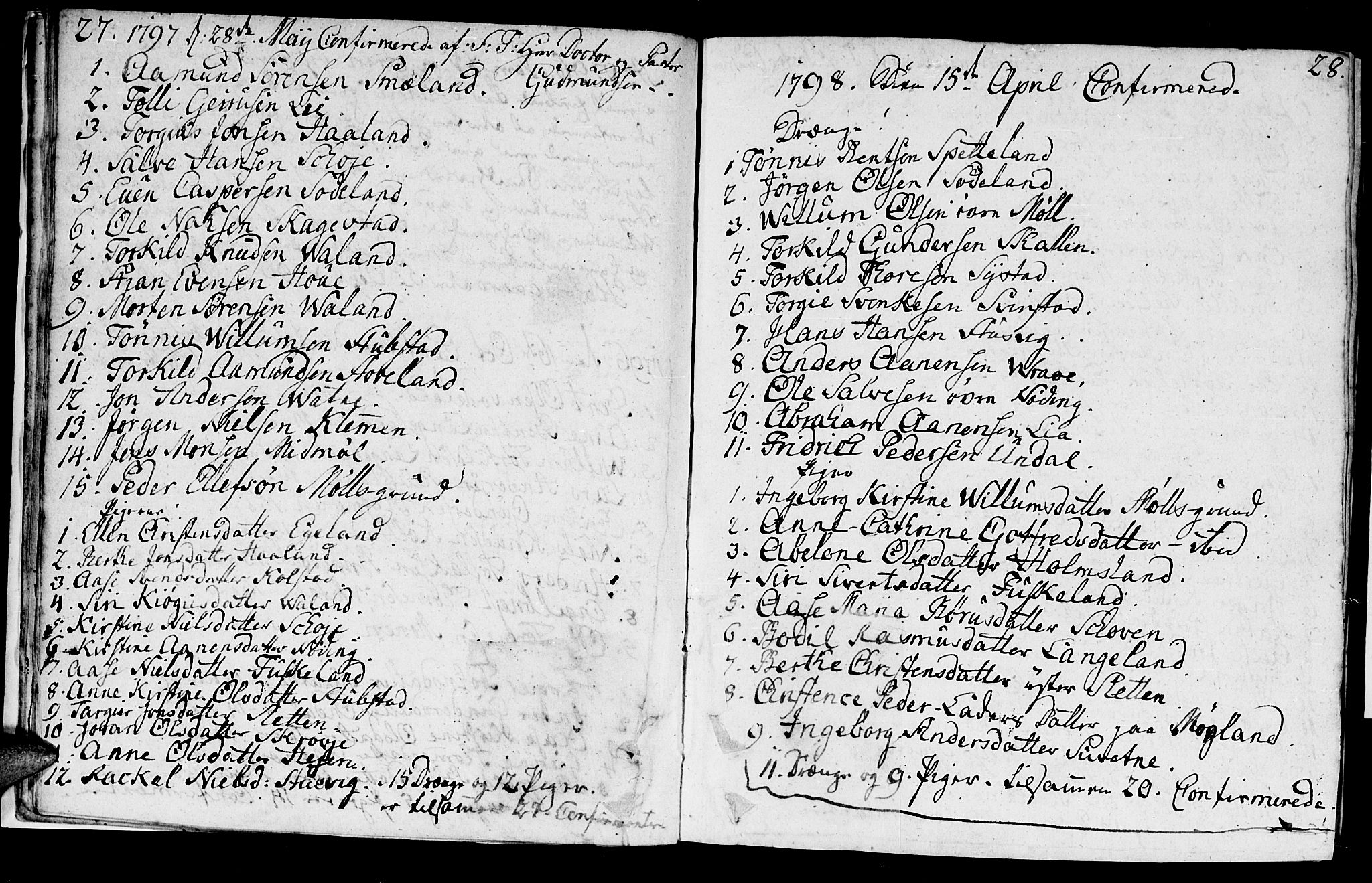 Holum sokneprestkontor, AV/SAK-1111-0022/F/Fa/Faa/L0003: Ministerialbok nr. A 3, 1780-1821, s. 27-28