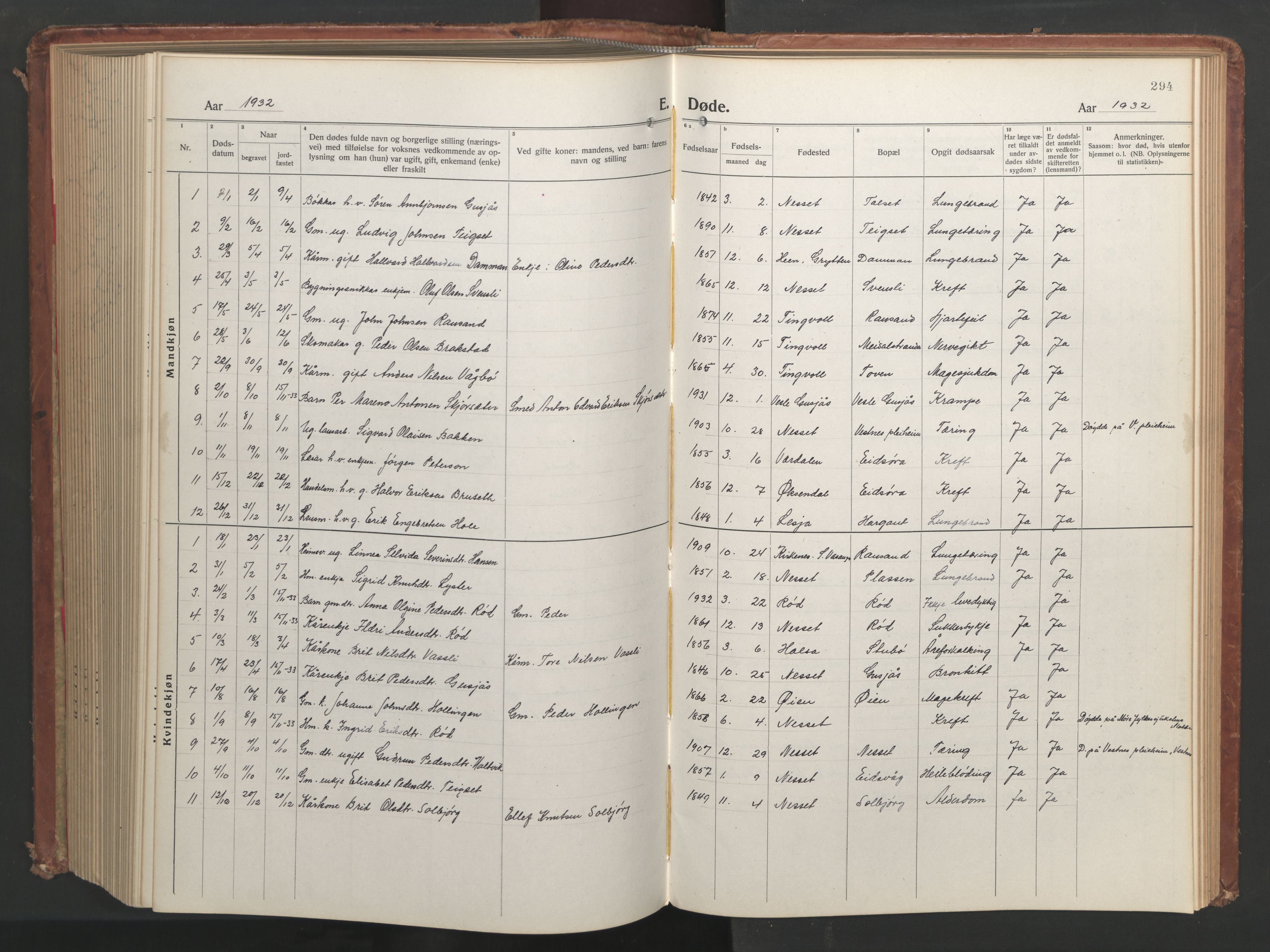 Ministerialprotokoller, klokkerbøker og fødselsregistre - Møre og Romsdal, AV/SAT-A-1454/551/L0633: Klokkerbok nr. 551C05, 1921-1961, s. 294