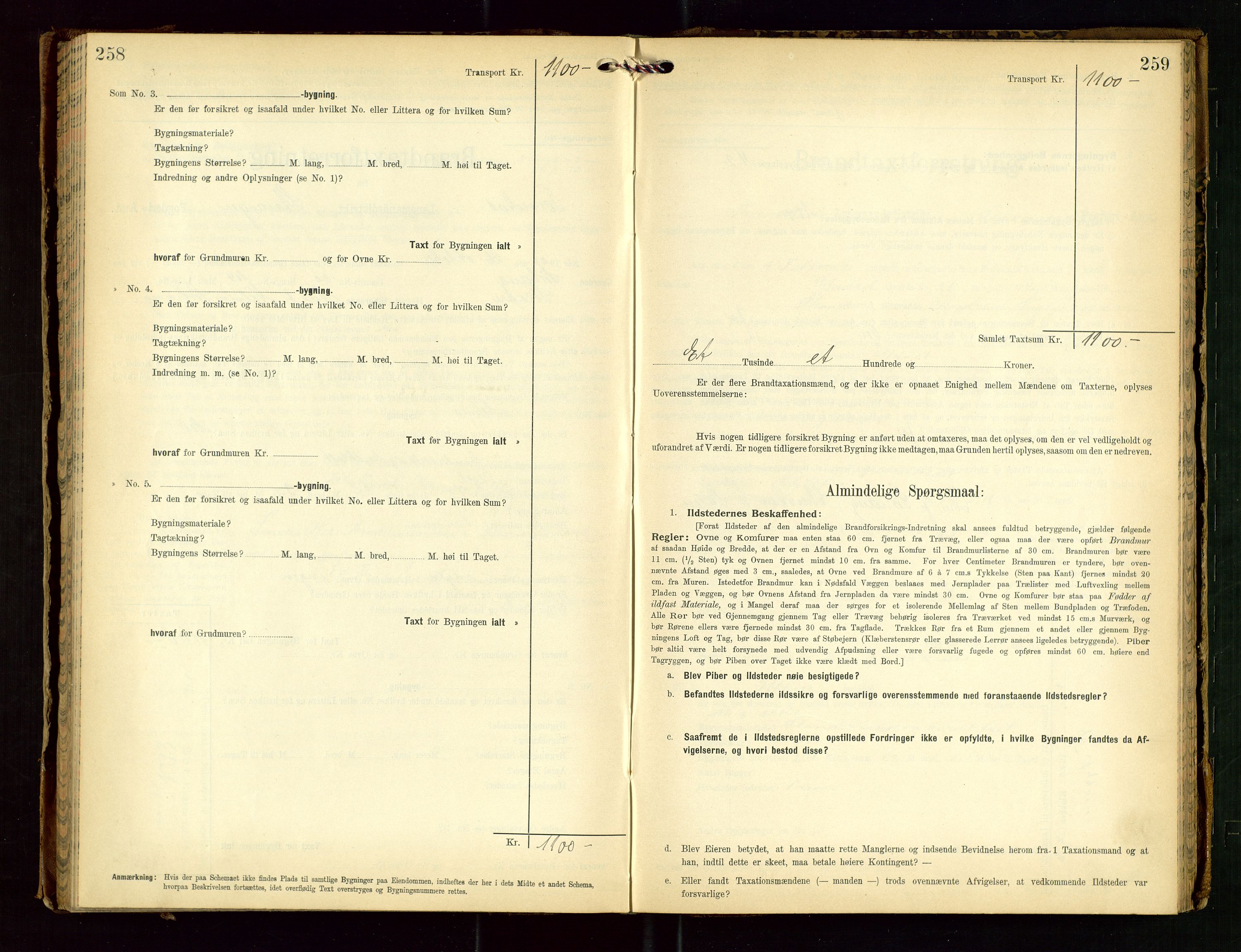 Torvestad lensmannskontor, SAST/A-100307/1/Gob/L0003: "Brandtaxationsprotokol for Torvestad Lensmannsdistrikt", 1905-1909, s. 258-259