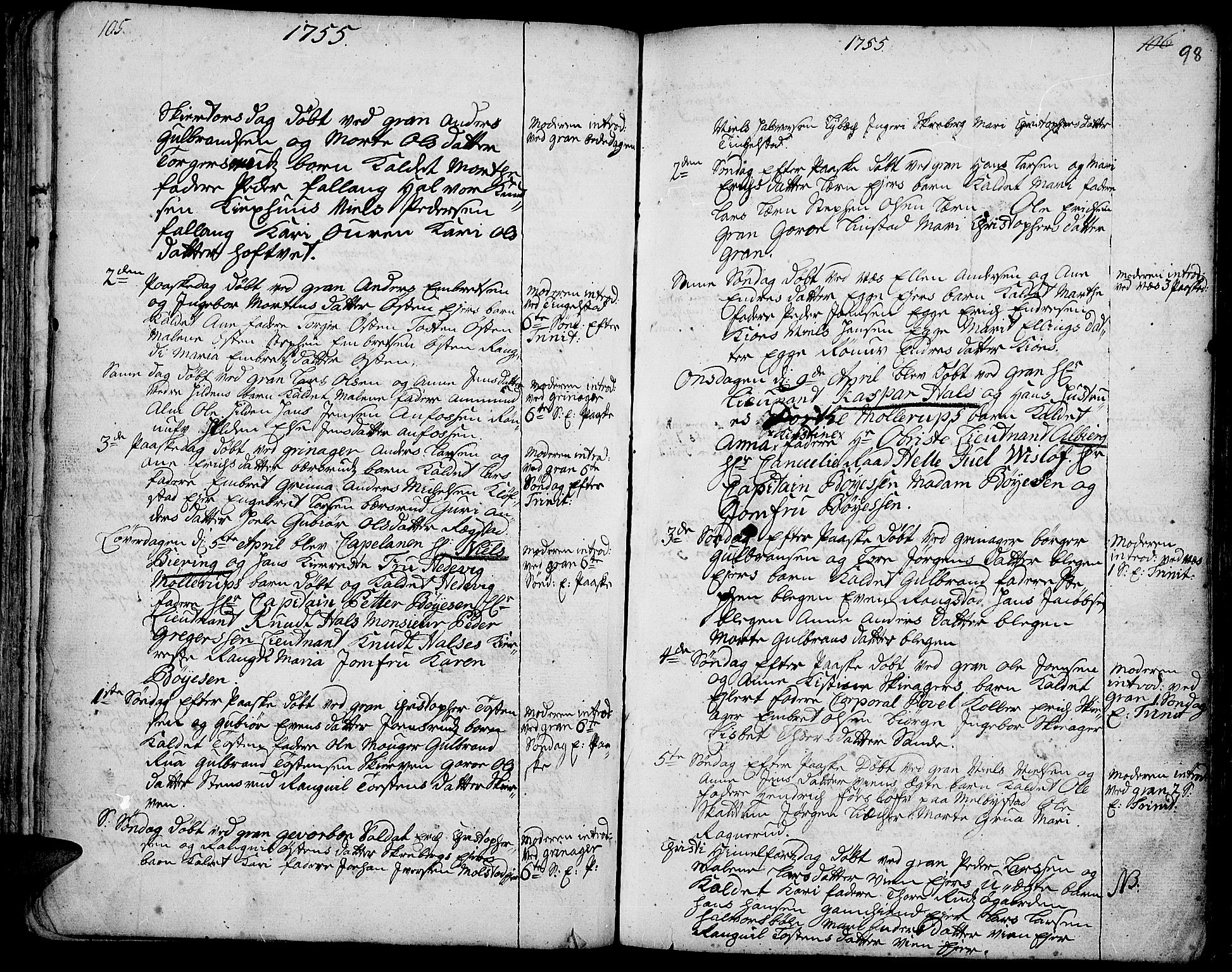 Gran prestekontor, AV/SAH-PREST-112/H/Ha/Haa/L0003: Ministerialbok nr. 3, 1745-1758, s. 98
