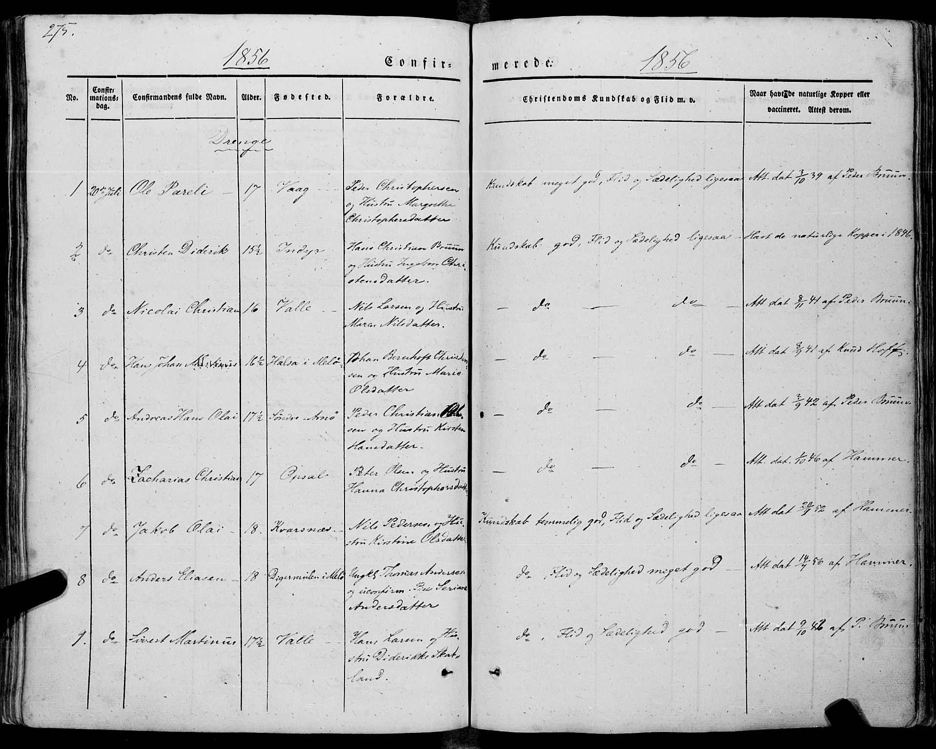 Ministerialprotokoller, klokkerbøker og fødselsregistre - Nordland, AV/SAT-A-1459/805/L0097: Ministerialbok nr. 805A04, 1837-1861, s. 275