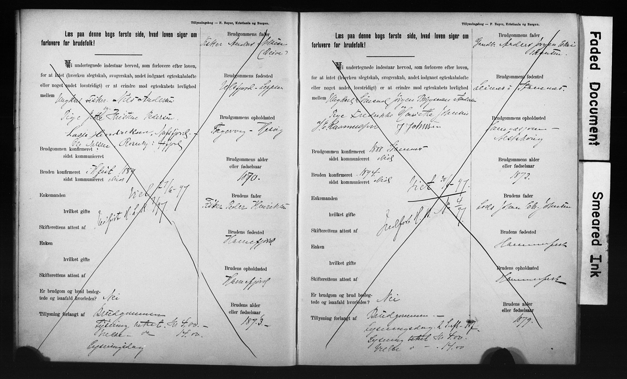 Hammerfest sokneprestkontor, AV/SATØ-S-1347/I/Ib/L0070/0004: Lysningsprotokoll nr. 70.4, 1896-1899