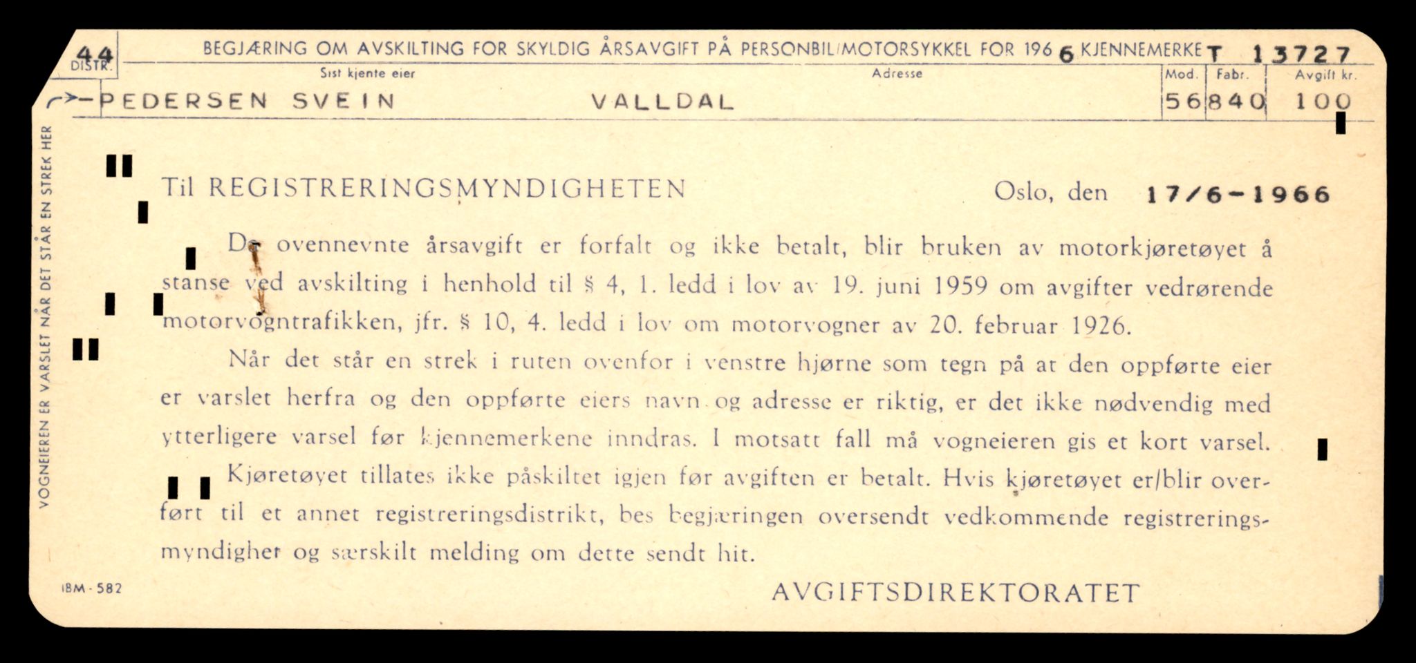 Møre og Romsdal vegkontor - Ålesund trafikkstasjon, AV/SAT-A-4099/F/Fe/L0041: Registreringskort for kjøretøy T 13710 - T 13905, 1927-1998, s. 269