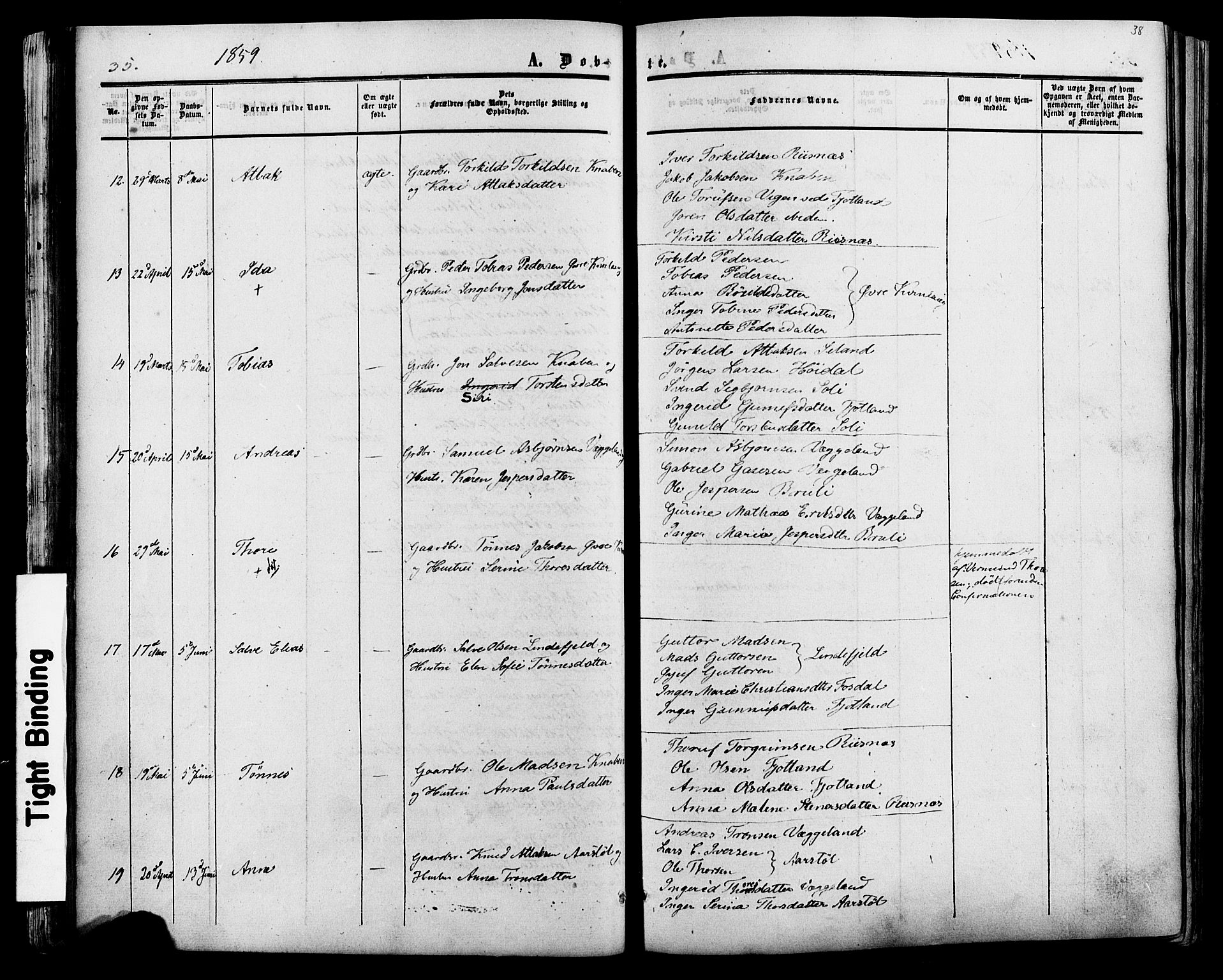 Fjotland sokneprestkontor, SAK/1111-0010/F/Fa/L0001: Ministerialbok nr. A 1, 1850-1879, s. 38