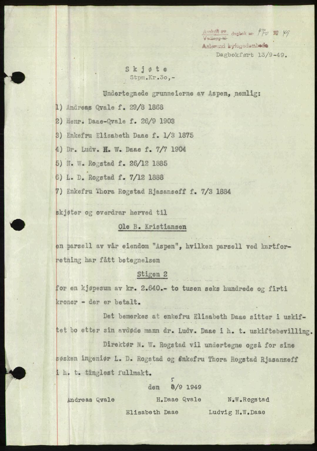 Ålesund byfogd, AV/SAT-A-4384: Pantebok nr. 37A (1), 1947-1949, Dagboknr: 470/1949