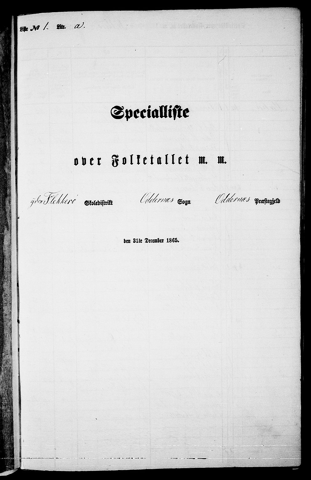 RA, Folketelling 1865 for 1012P Oddernes prestegjeld, 1865, s. 15