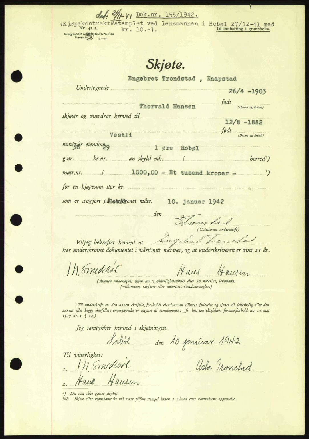 Moss sorenskriveri, SAO/A-10168: Pantebok nr. A9, 1941-1942, Dagboknr: 155/1942