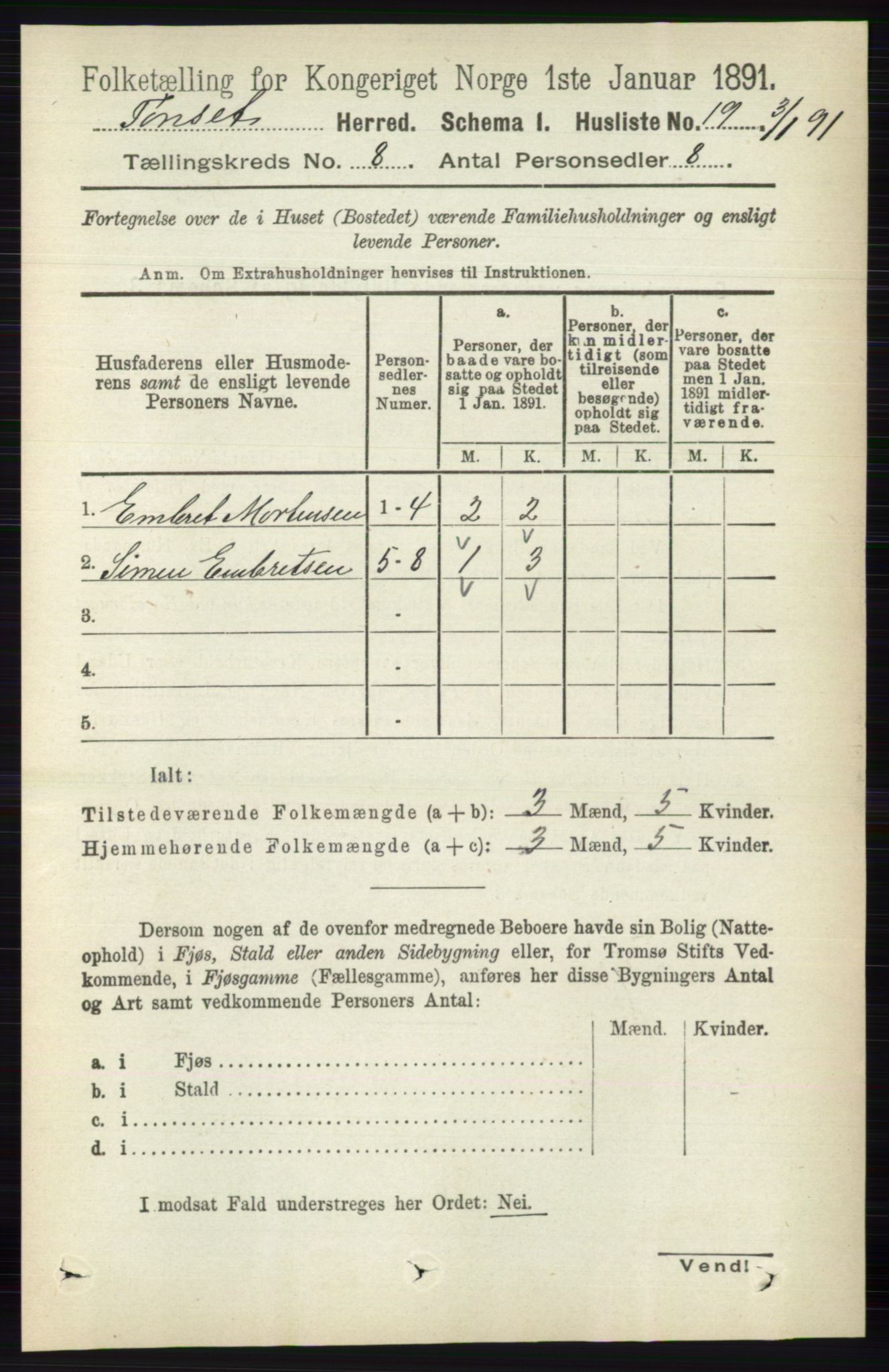 RA, Folketelling 1891 for 0437 Tynset herred, 1891, s. 2053