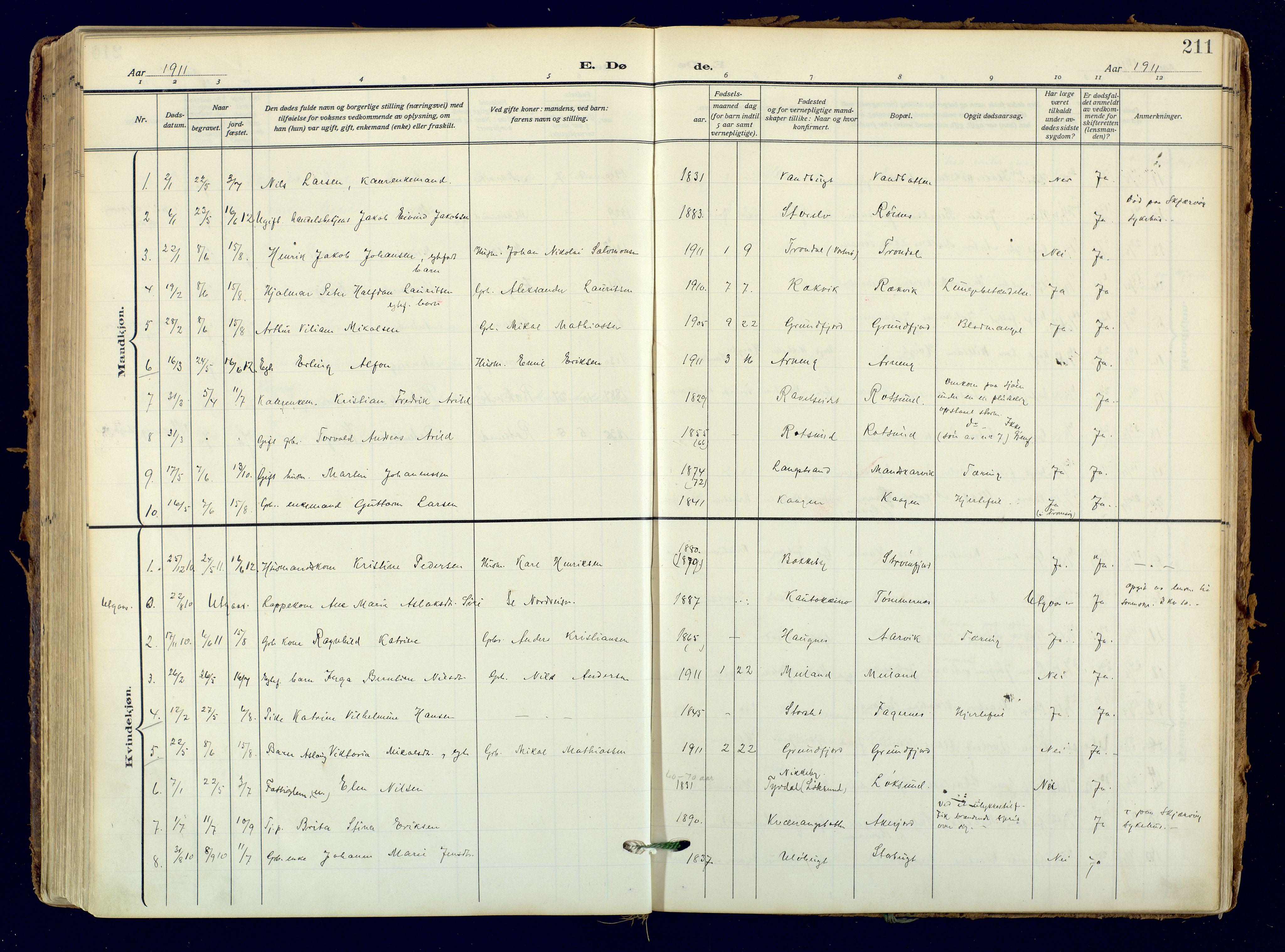 Skjervøy sokneprestkontor, AV/SATØ-S-1300/H/Ha/Haa: Ministerialbok nr. 18, 1910-1926, s. 211