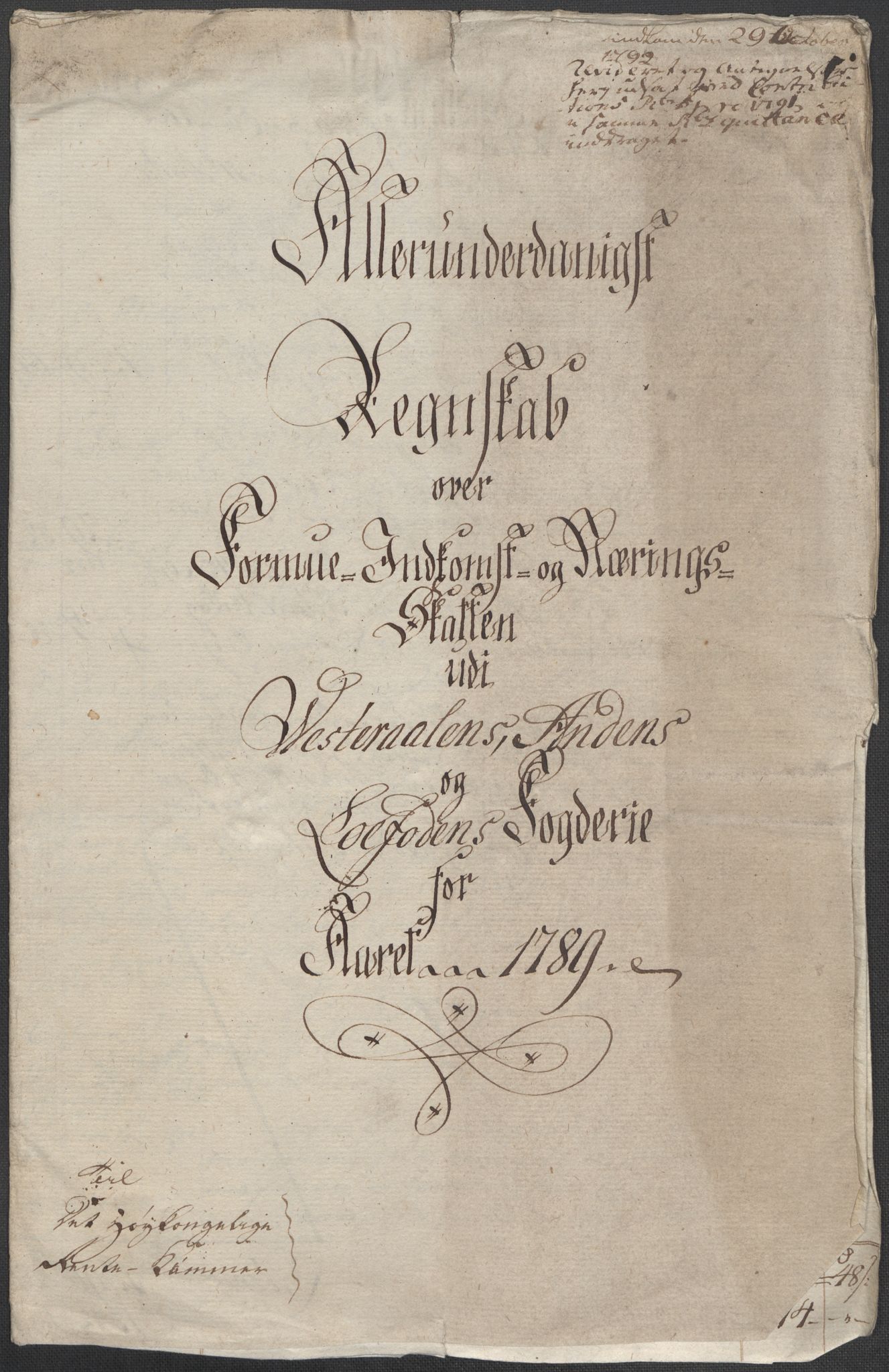 Rentekammeret inntil 1814, Reviderte regnskaper, Mindre regnskaper, AV/RA-EA-4068/Rf/Rfe/L0055: Vesterålen, Andenes og Lofoten fogderi, 1789, s. 4