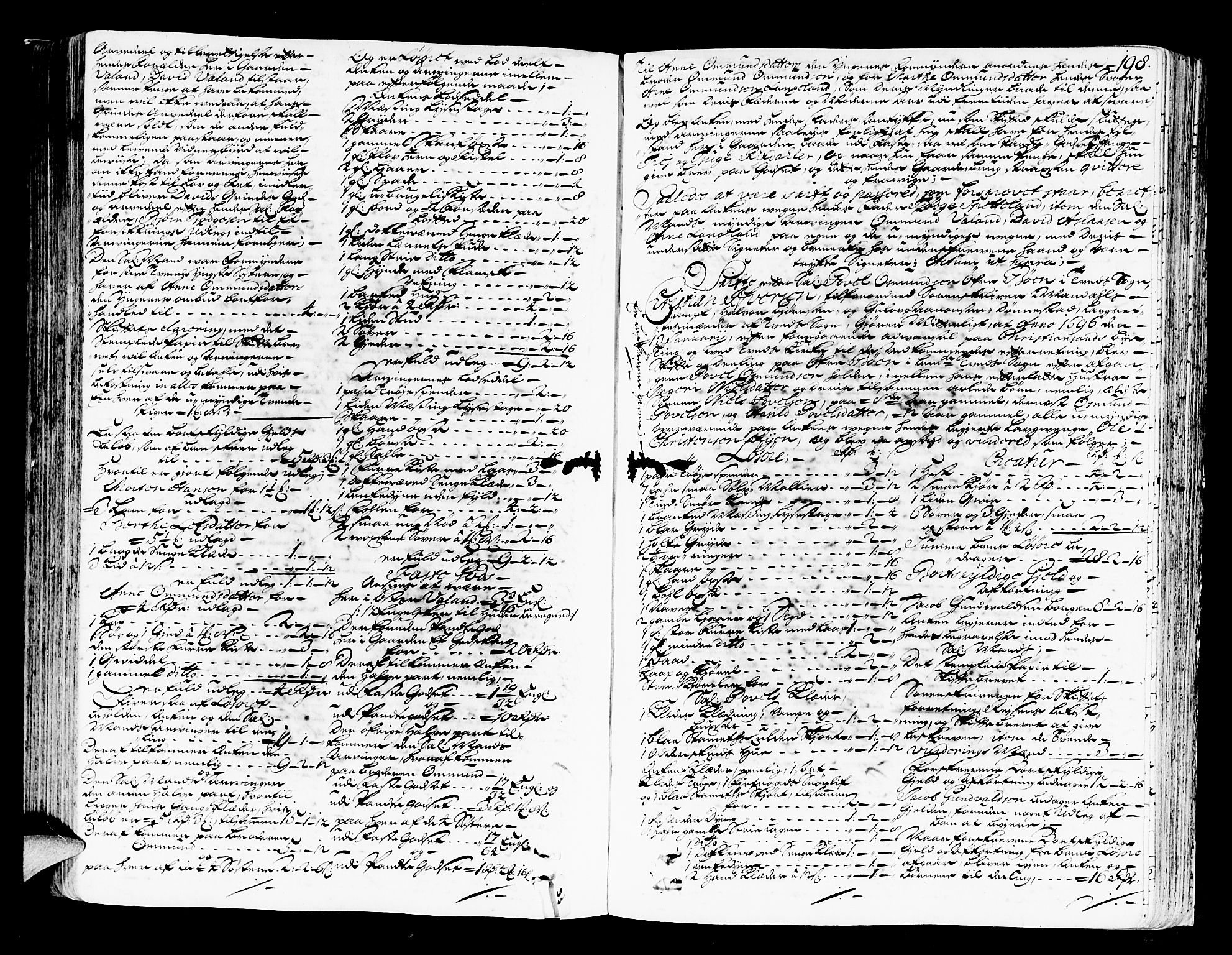 Mandal sorenskriveri, SAK/1221-0005/001/H/Hc/L0008: Skifteprotokoll med register, original i eske nr 4a, 1693-1702, s. 197b-198a