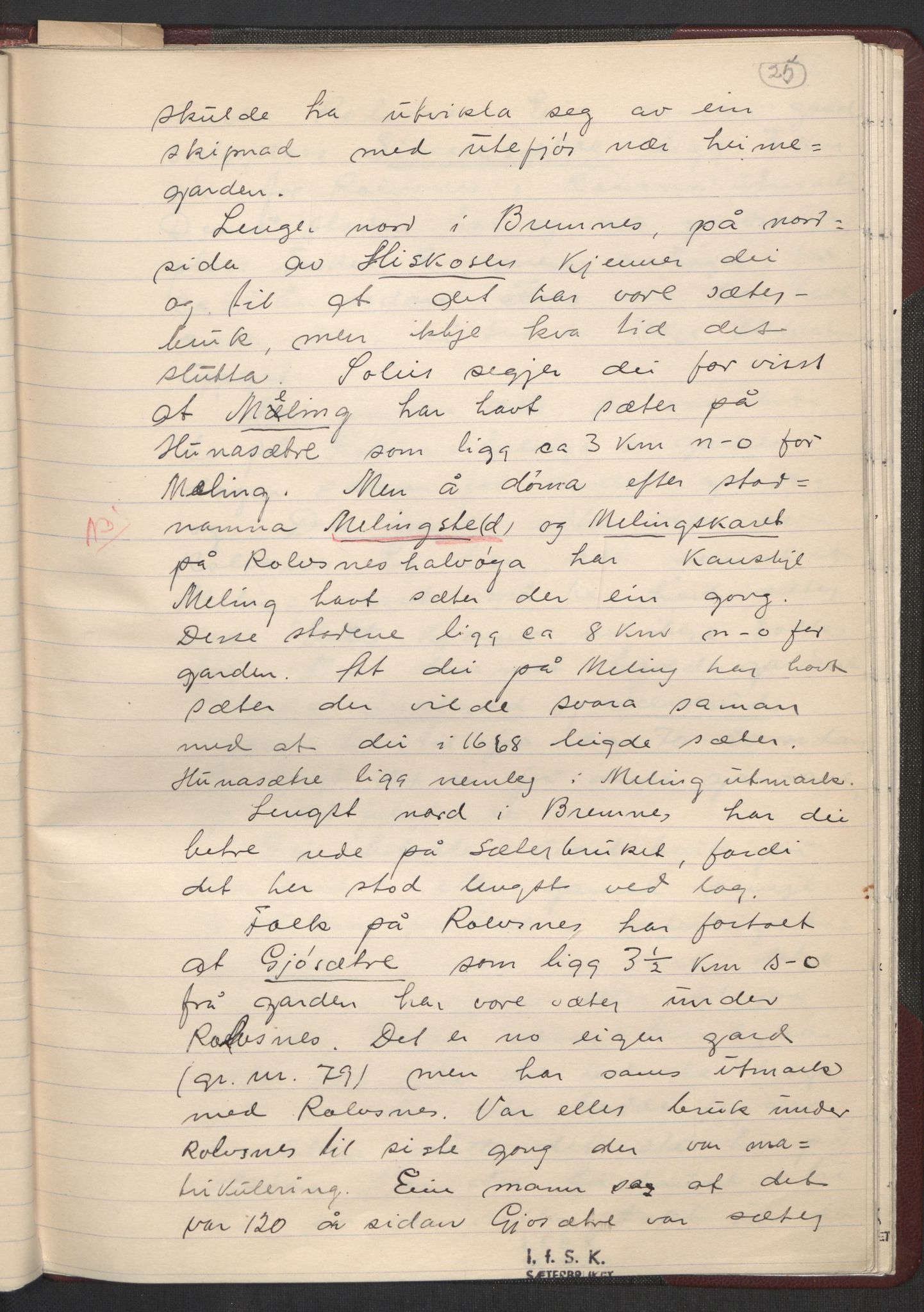 Instituttet for sammenlignende kulturforskning, RA/PA-0424/F/Fa/L0002/0005: Eske B02: / Nauthella, Knut: Sæterbruket i Sunnhordaland. Fyrebils materiale, 1932, s. 25