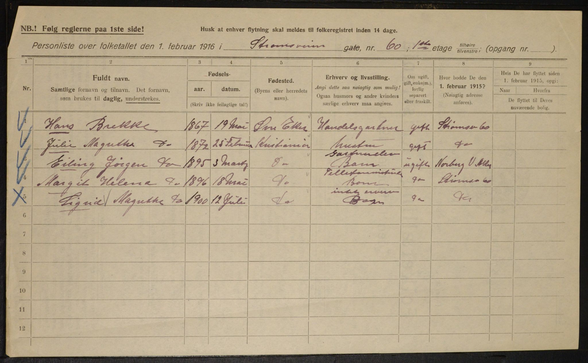 OBA, Kommunal folketelling 1.2.1916 for Kristiania, 1916, s. 107203