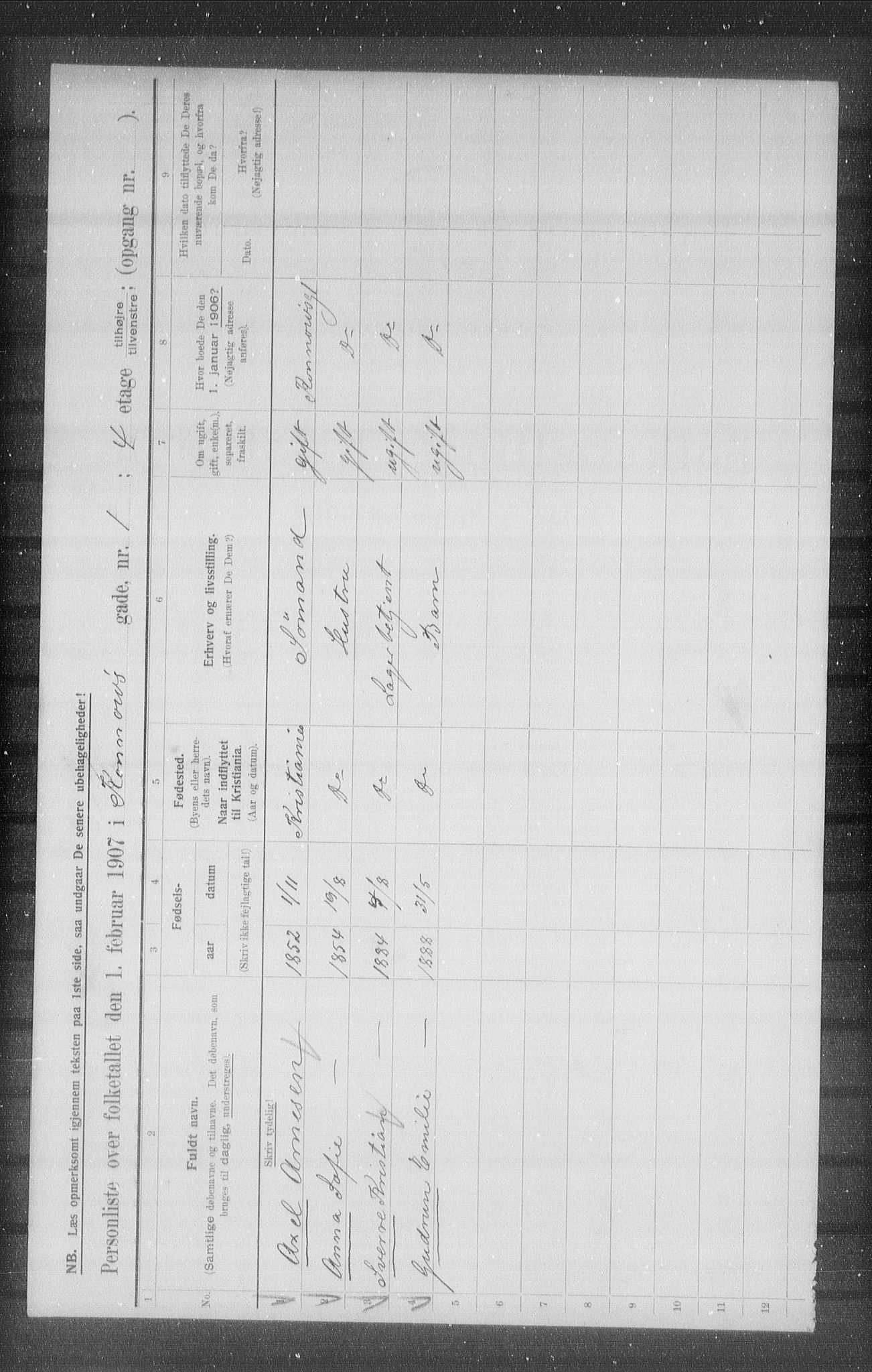 OBA, Kommunal folketelling 1.2.1907 for Kristiania kjøpstad, 1907, s. 27012