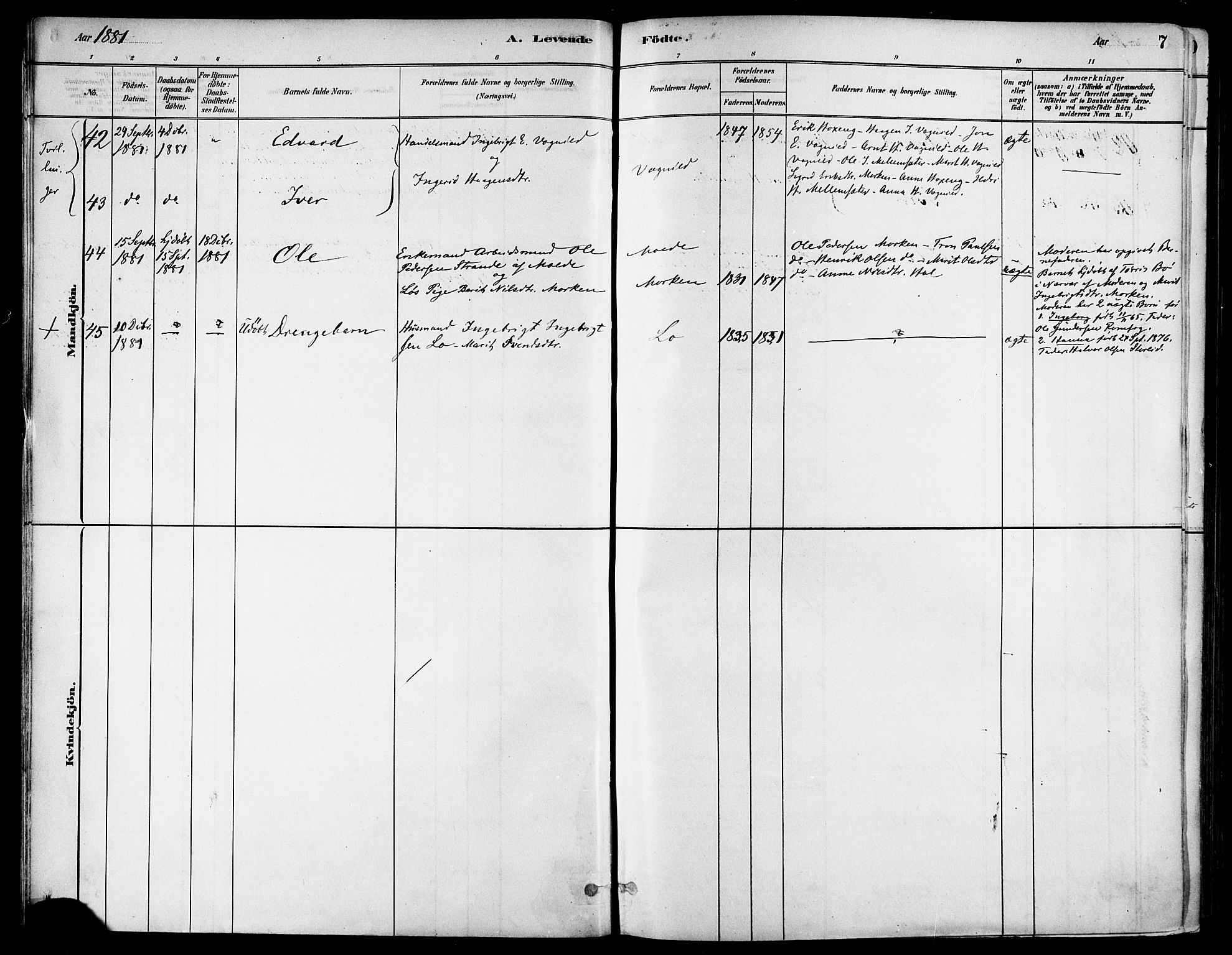 Ministerialprotokoller, klokkerbøker og fødselsregistre - Sør-Trøndelag, SAT/A-1456/678/L0901: Ministerialbok nr. 678A10, 1881-1894, s. 7