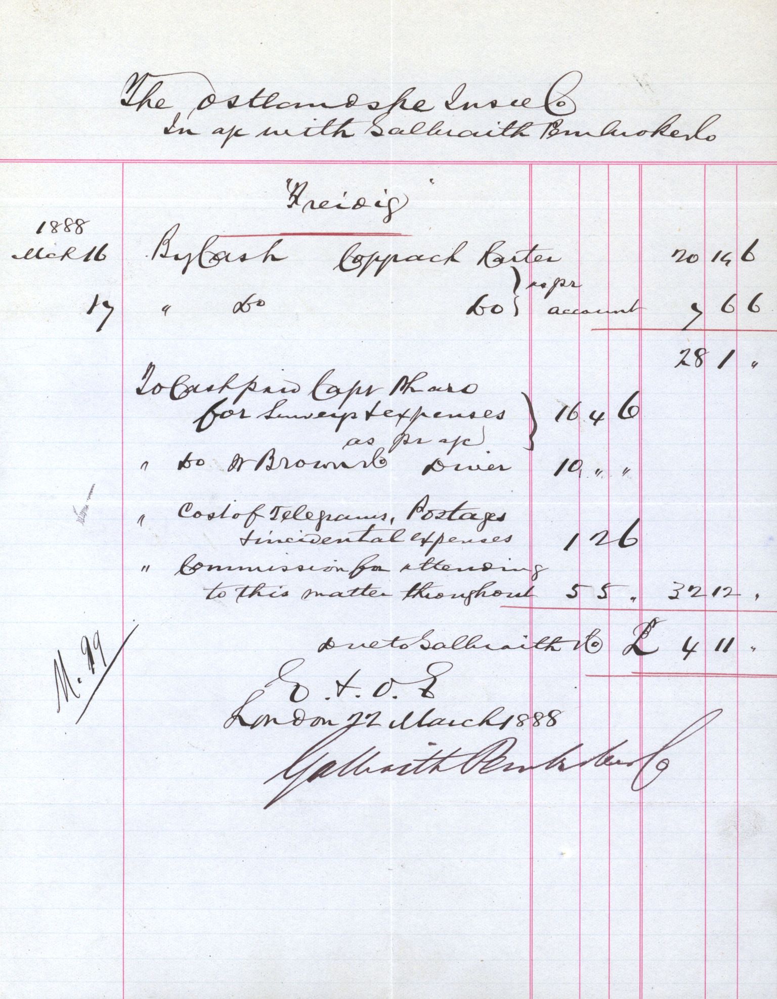 Pa 63 - Østlandske skibsassuranceforening, VEMU/A-1079/G/Ga/L0023/0002: Havaridokumenter / Flora, Frank, Freidig, Sophie, Wilhelmine, 1888, s. 42