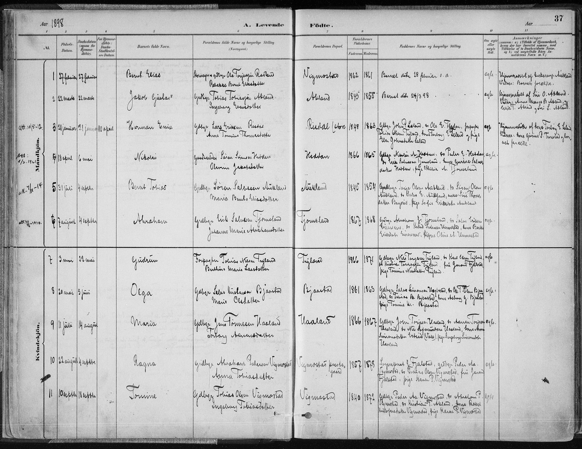 Nord-Audnedal sokneprestkontor, AV/SAK-1111-0032/F/Fa/Fab/L0003: Ministerialbok nr. A 3, 1882-1900, s. 37